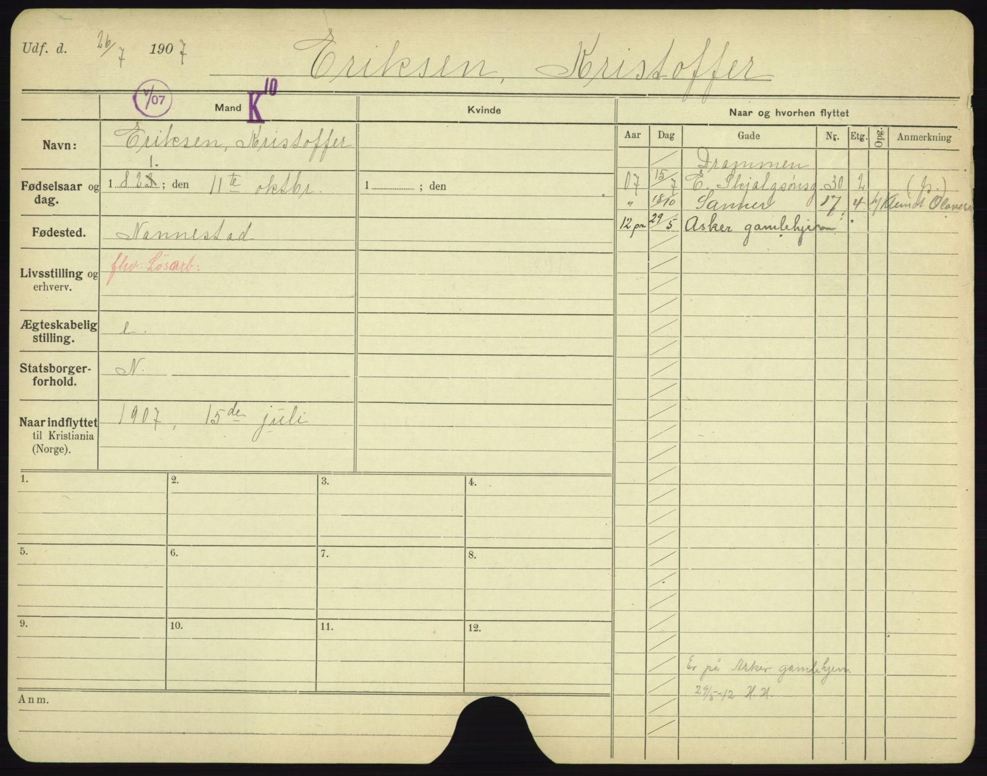 Oslo folkeregister, Registerkort, AV/SAO-A-11715/F/Fa/Fac/L0002: Menn, 1906-1914, p. 1127a