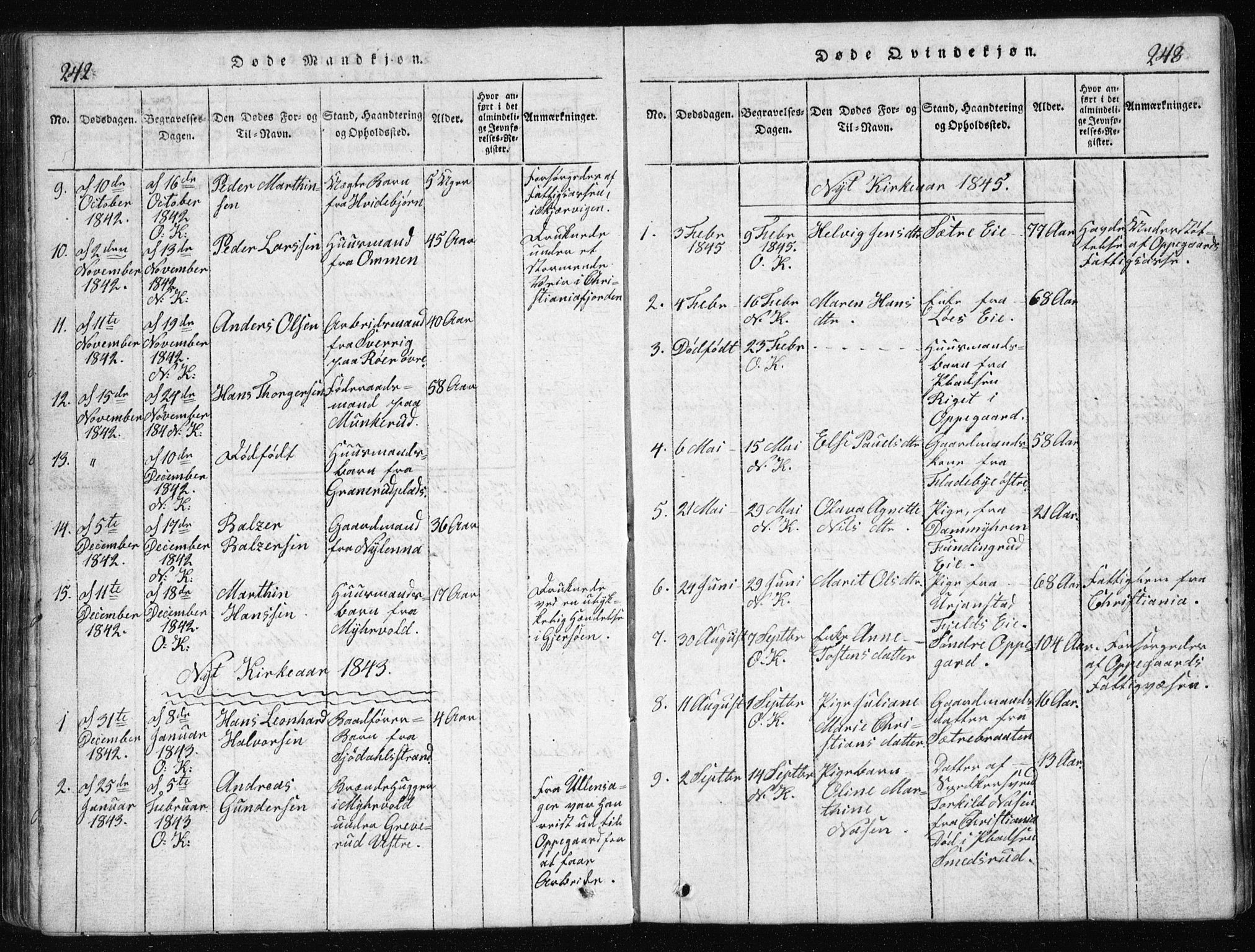 Nesodden prestekontor Kirkebøker, AV/SAO-A-10013/G/Ga/L0001: Parish register (copy) no. I 1, 1814-1847, p. 242-243