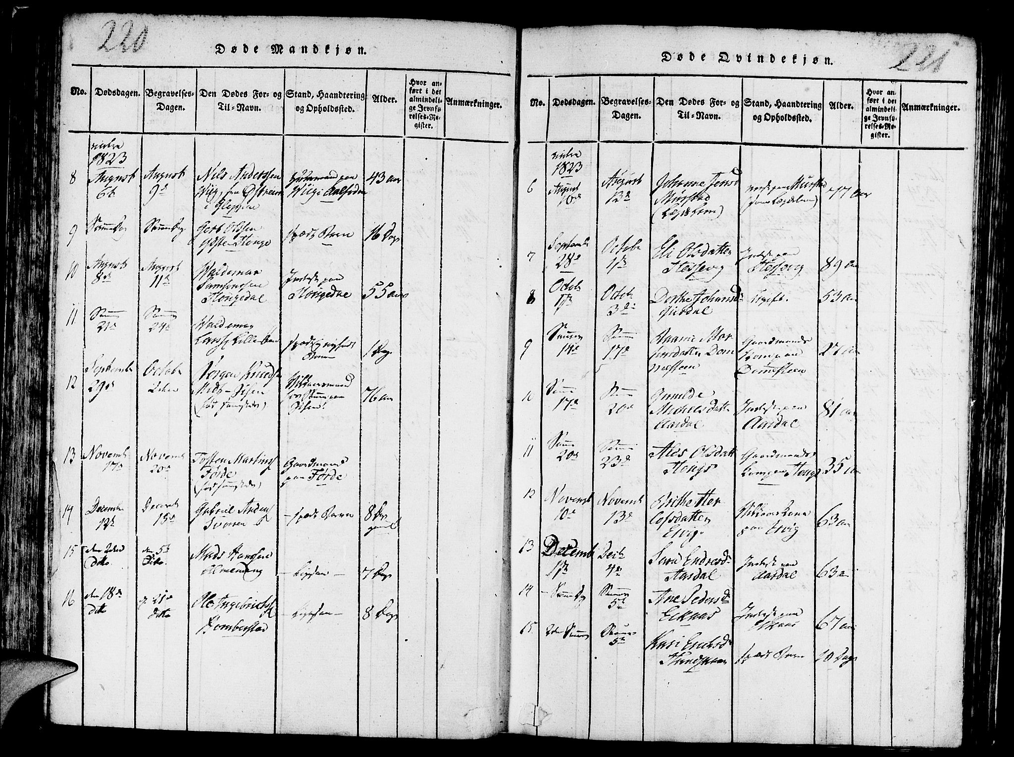 Davik sokneprestembete, AV/SAB-A-79701/H/Haa/Haaa/L0003: Parish register (official) no. A 3, 1816-1830, p. 220-221