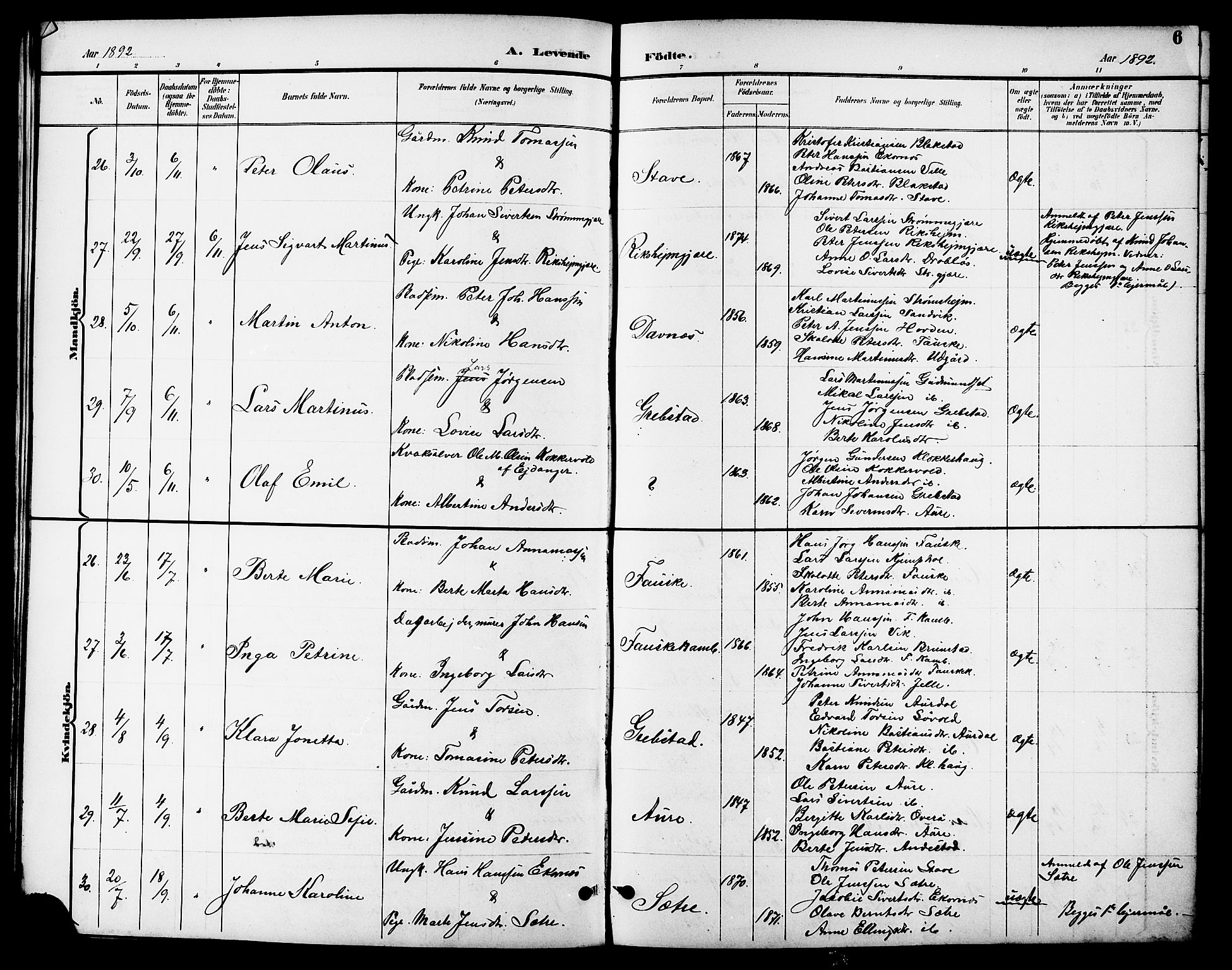 Ministerialprotokoller, klokkerbøker og fødselsregistre - Møre og Romsdal, AV/SAT-A-1454/523/L0340: Parish register (copy) no. 523C03, 1892-1902, p. 6