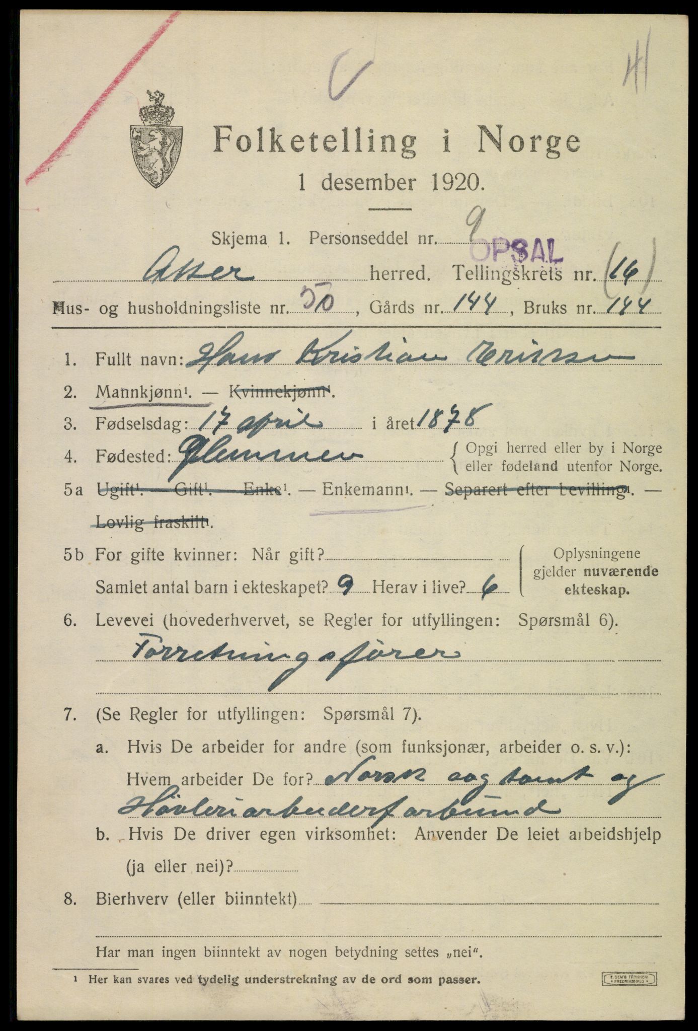 SAO, 1920 census for Aker, 1920, p. 93838