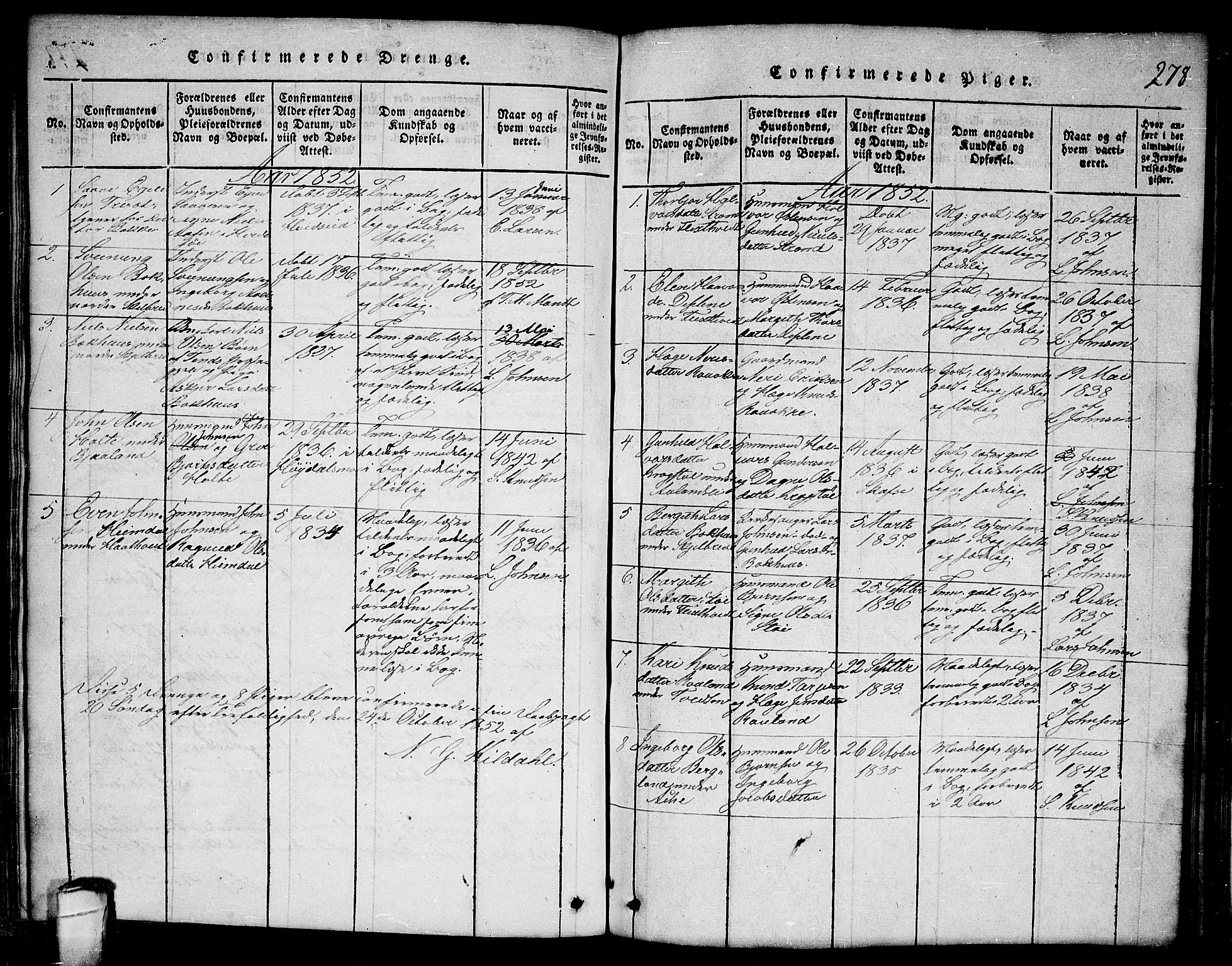 Lårdal kirkebøker, SAKO/A-284/G/Ga/L0001: Parish register (copy) no. I 1, 1815-1861, p. 278