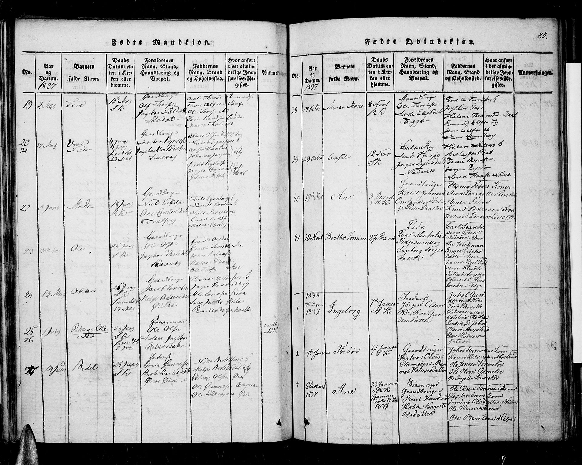 Søndeled sokneprestkontor, AV/SAK-1111-0038/F/Fa/L0001: Parish register (official) no. A 1, 1816-1838, p. 85