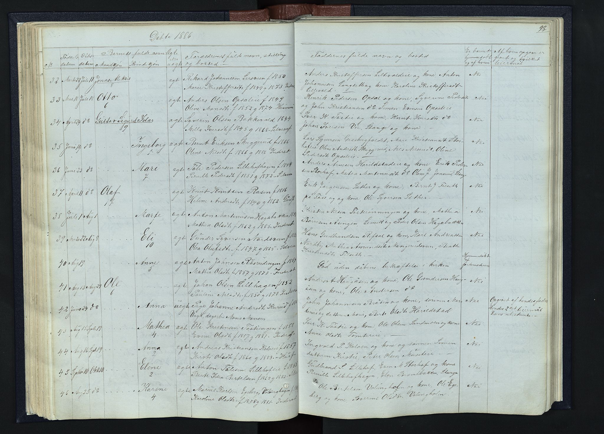 Romedal prestekontor, SAH/PREST-004/L/L0010: Parish register (copy) no. 10, 1860-1895, p. 98