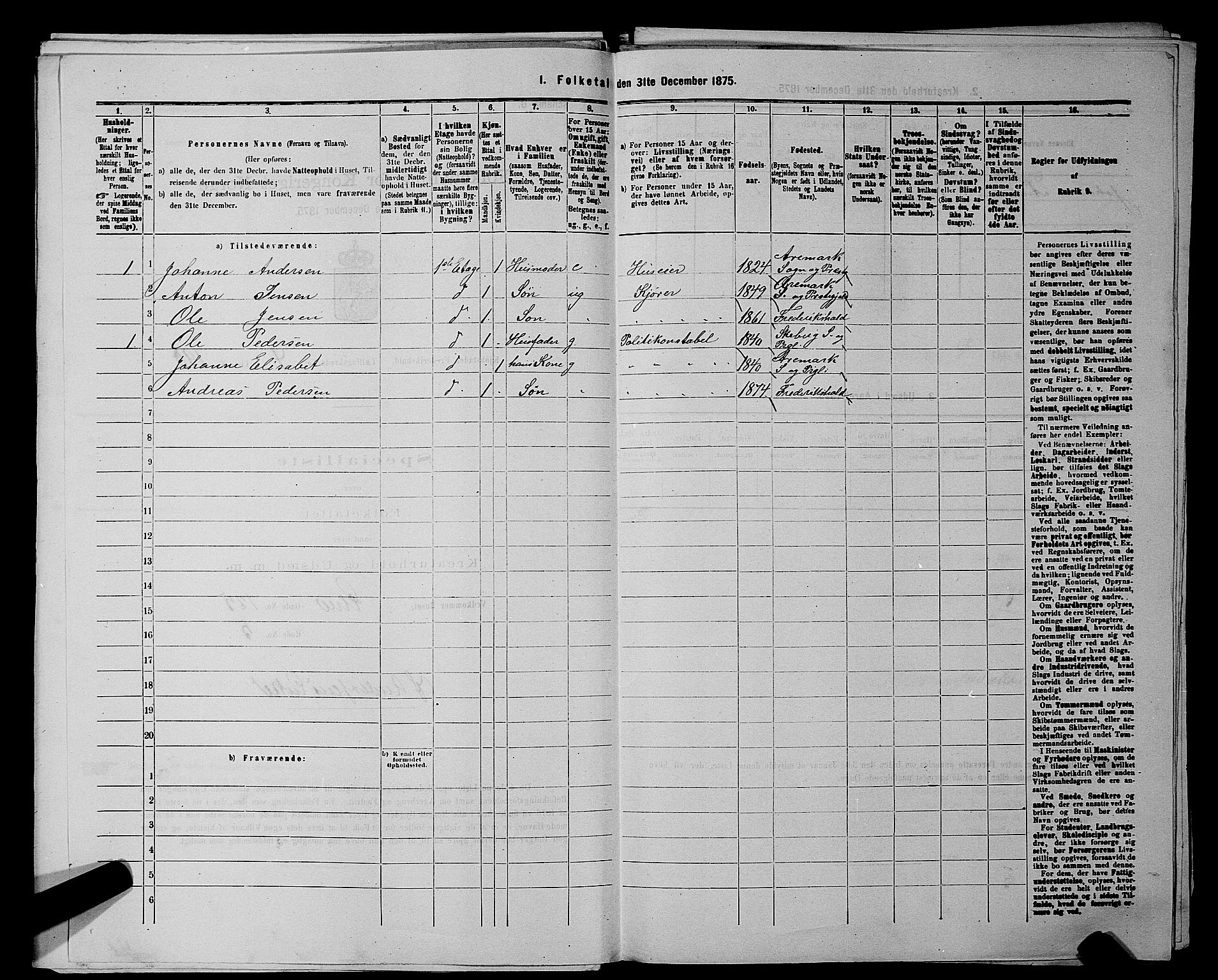 RA, 1875 census for 0101P Fredrikshald, 1875, p. 454