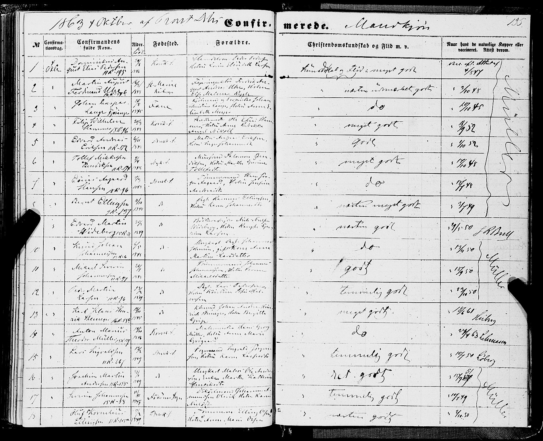 Domkirken sokneprestembete, AV/SAB-A-74801/H/Haa/L0028: Parish register (official) no. C 3, 1852-1864, p. 135