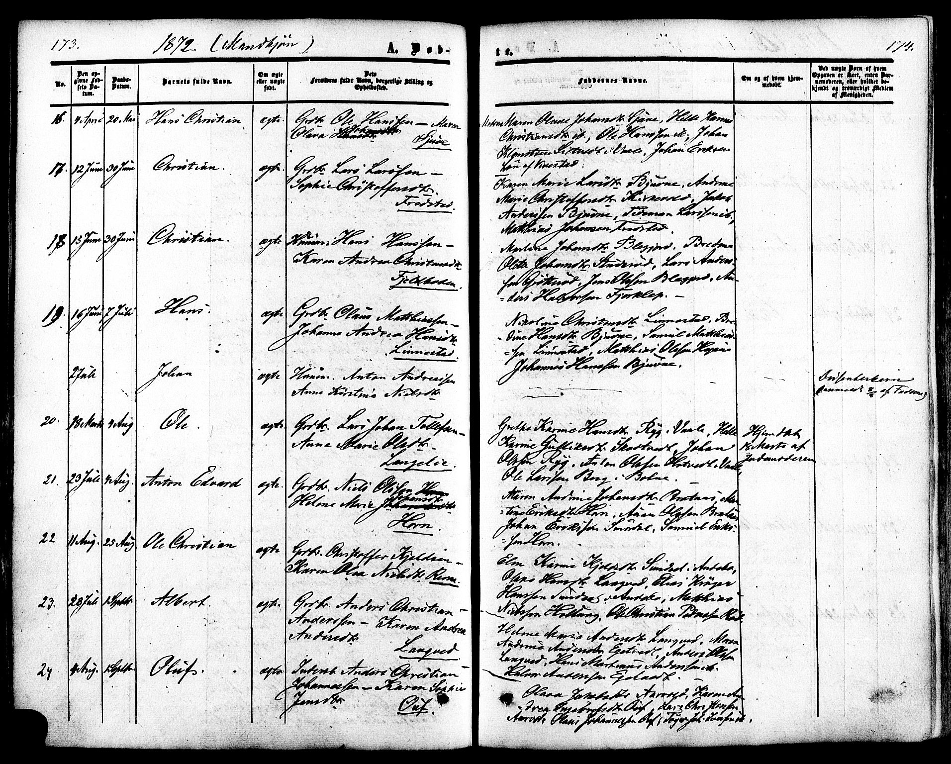 Ramnes kirkebøker, AV/SAKO-A-314/F/Fa/L0006: Parish register (official) no. I 6, 1862-1877, p. 173-174