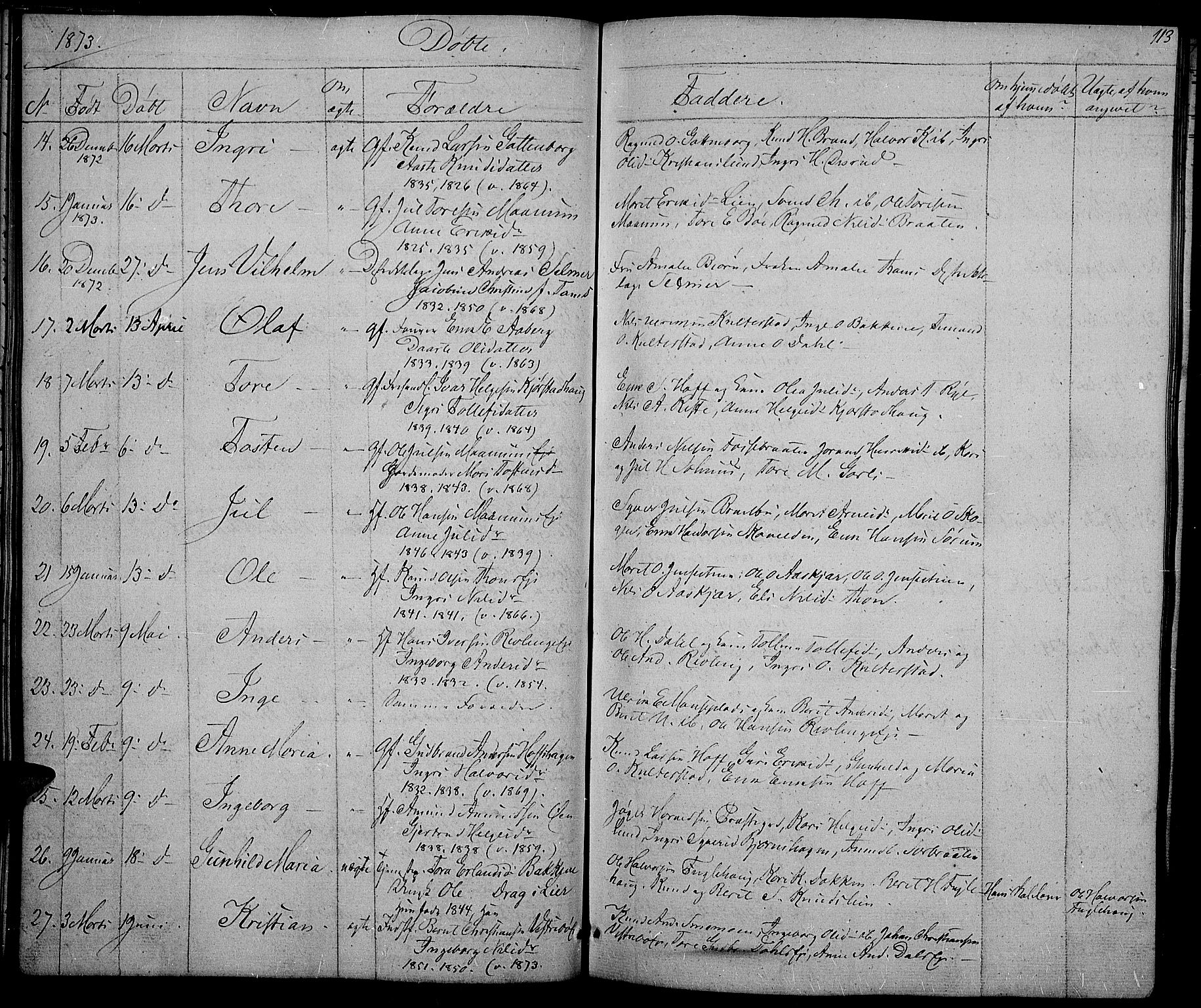 Nord-Aurdal prestekontor, SAH/PREST-132/H/Ha/Hab/L0002: Parish register (copy) no. 2, 1842-1877, p. 113