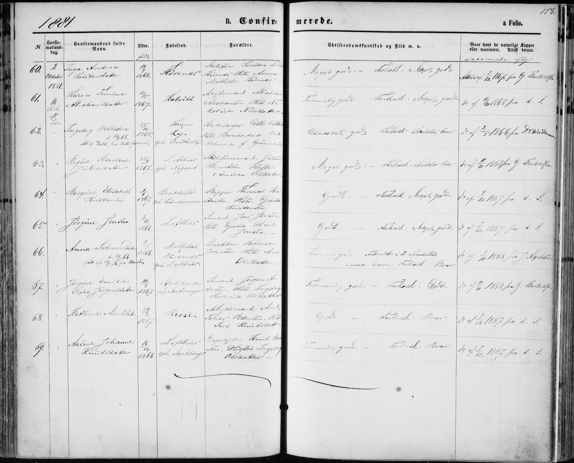 Vestre Moland sokneprestkontor, AV/SAK-1111-0046/F/Fa/Fab/L0008: Parish register (official) no. A 8, 1873-1883, p. 178