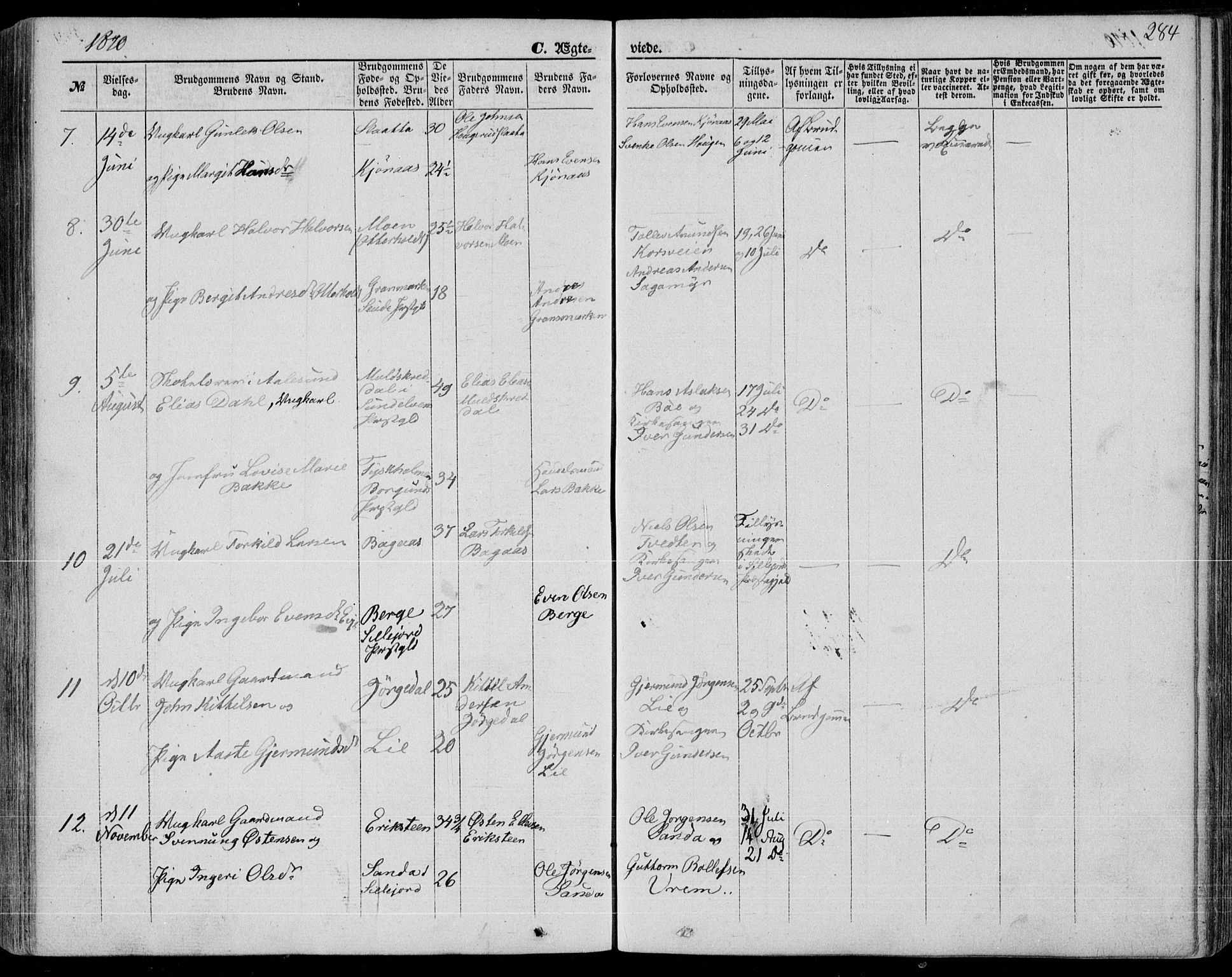 Bø kirkebøker, SAKO/A-257/F/Fa/L0009: Parish register (official) no. 9, 1862-1879, p. 284