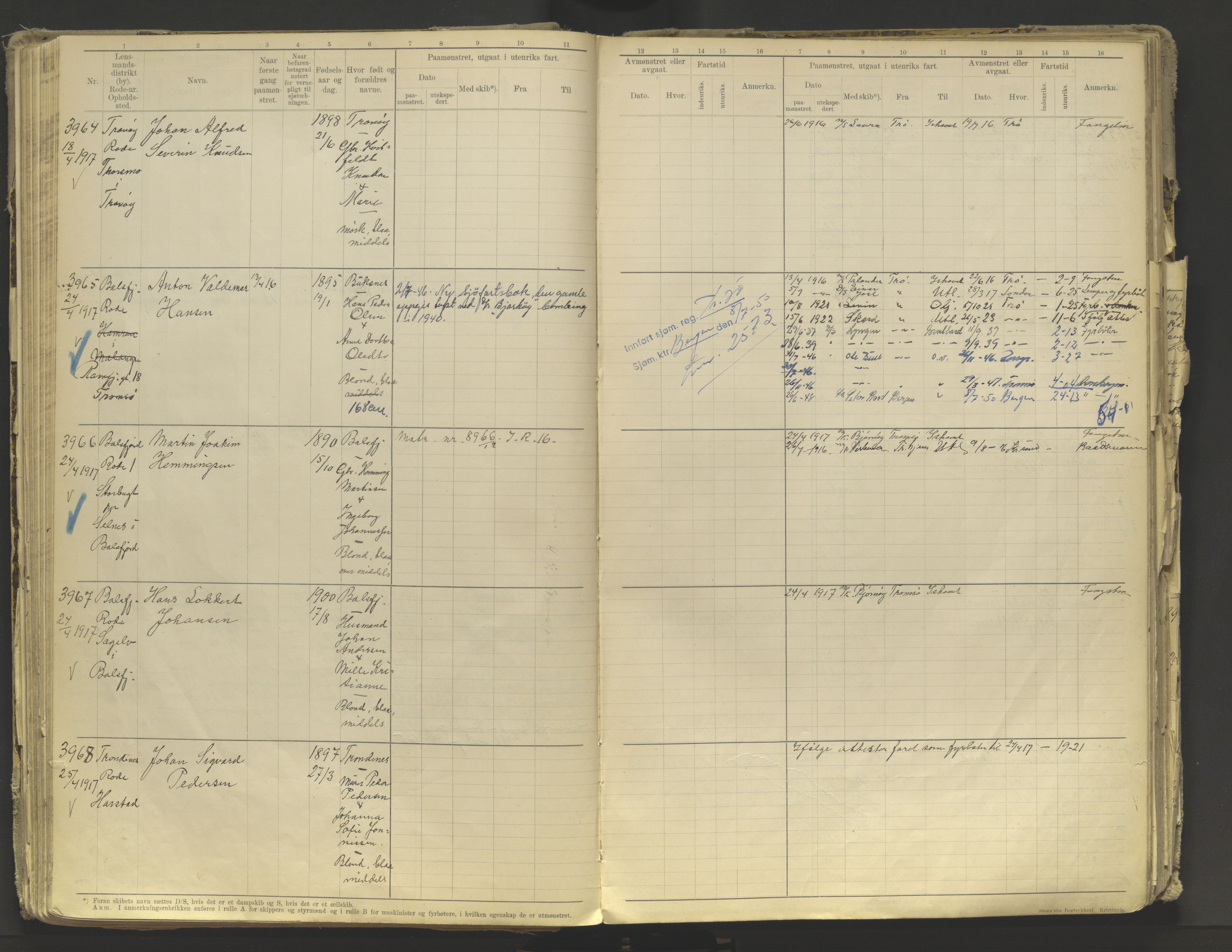 Tromsø sjømannskontor/innrullerings-/mønstringsdistrikt, AV/SATØ-S-0243/F/Fb/L0010: Annotasjonsrulle. Defekt: løs innbinding. Nr. 3519-4972, 1916-1920