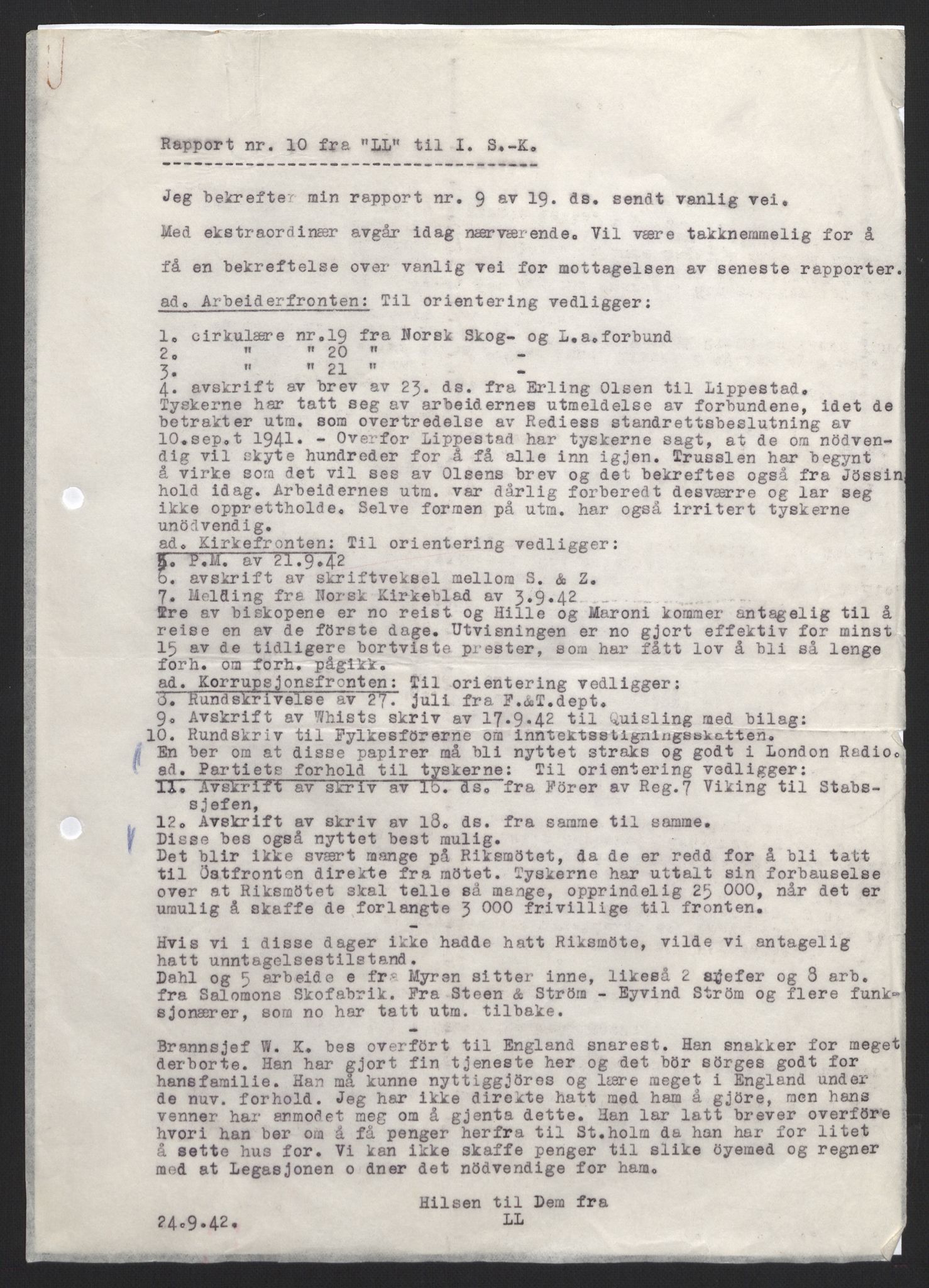 Forsvaret, Forsvarets overkommando, AV/RA-RAFA-1920/Da/L0079: Etterretningsrapporter, 1942, p. 93