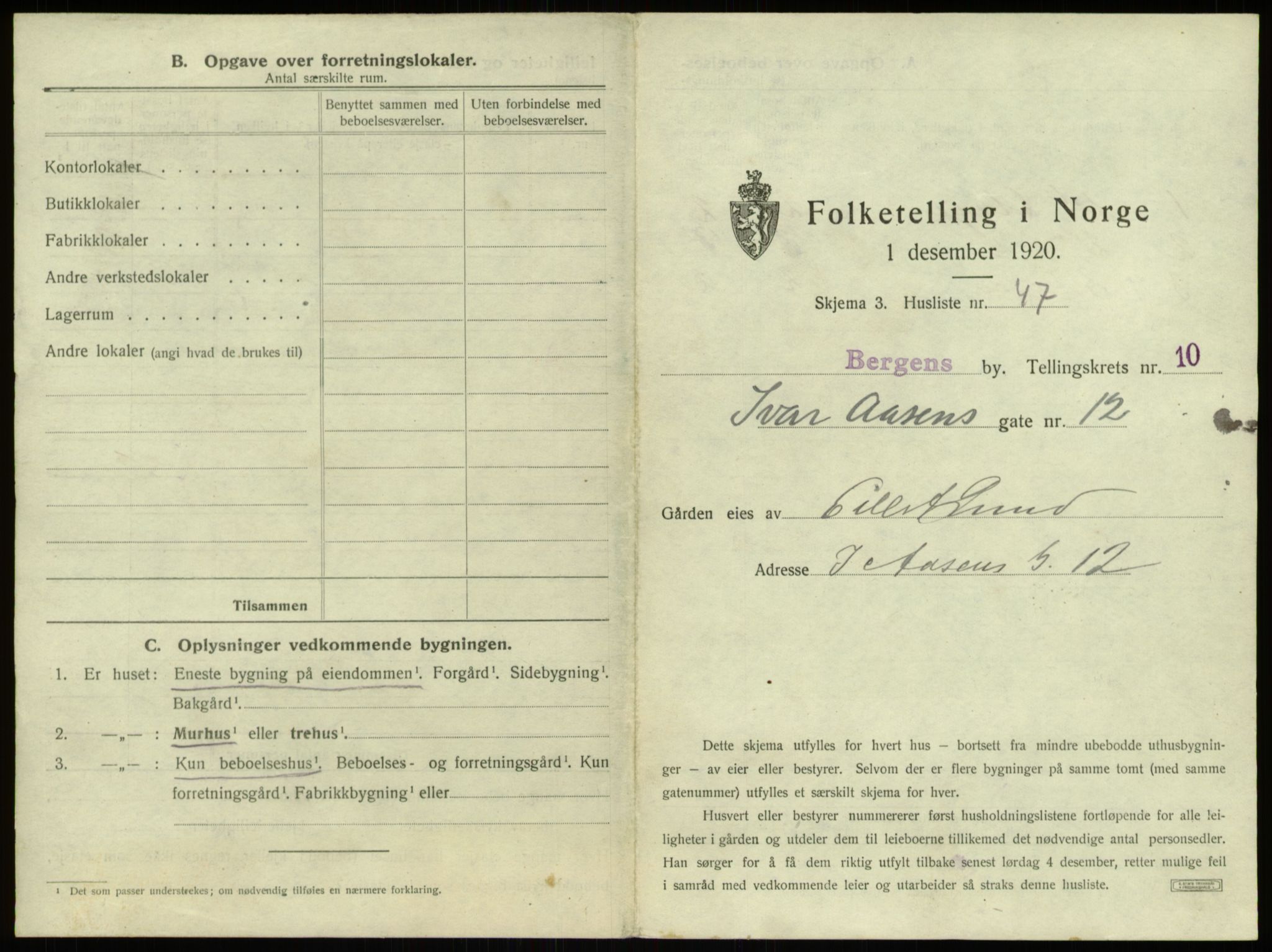 SAB, 1920 census for Bergen, 1920, p. 1357