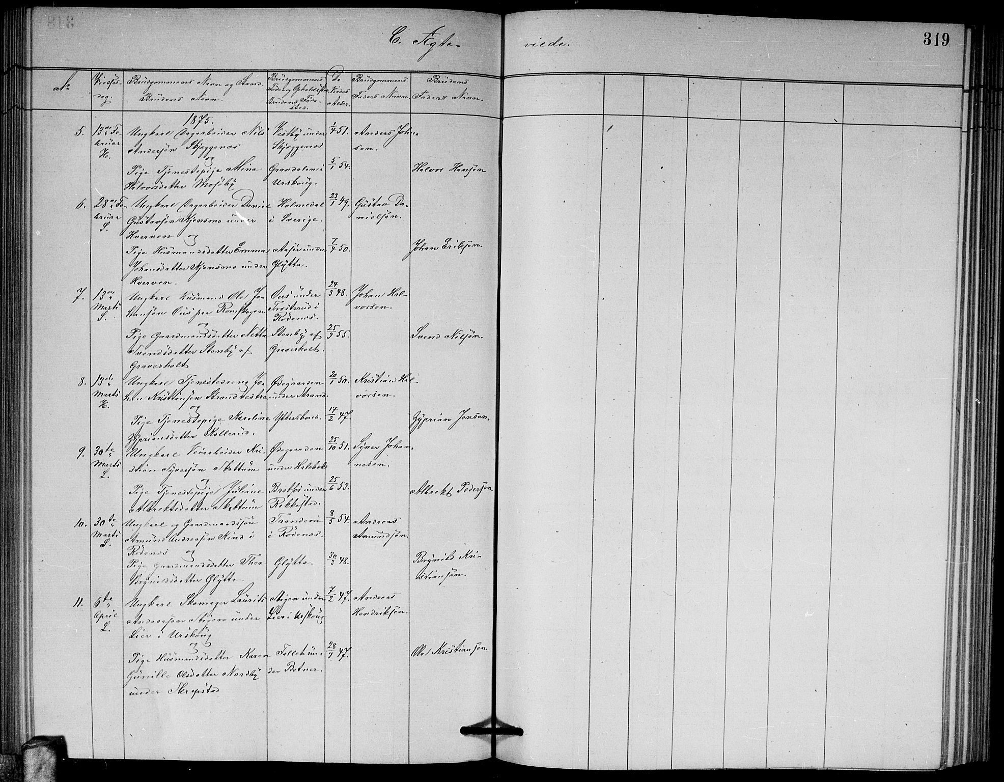 Høland prestekontor Kirkebøker, AV/SAO-A-10346a/G/Ga/L0006: Parish register (copy) no. I 6, 1869-1879, p. 319