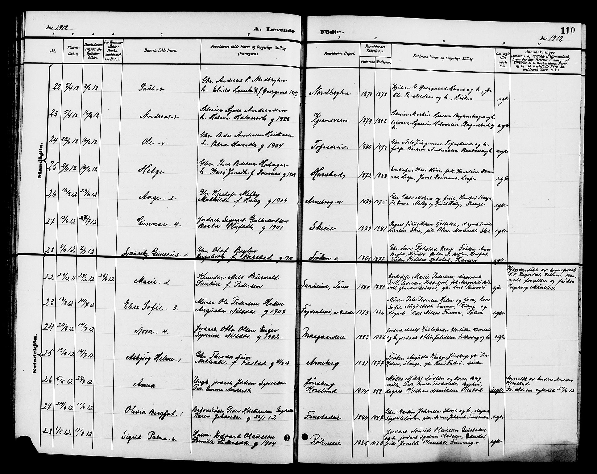 Romedal prestekontor, AV/SAH-PREST-004/L/L0012: Parish register (copy) no. 12, 1896-1914, p. 110