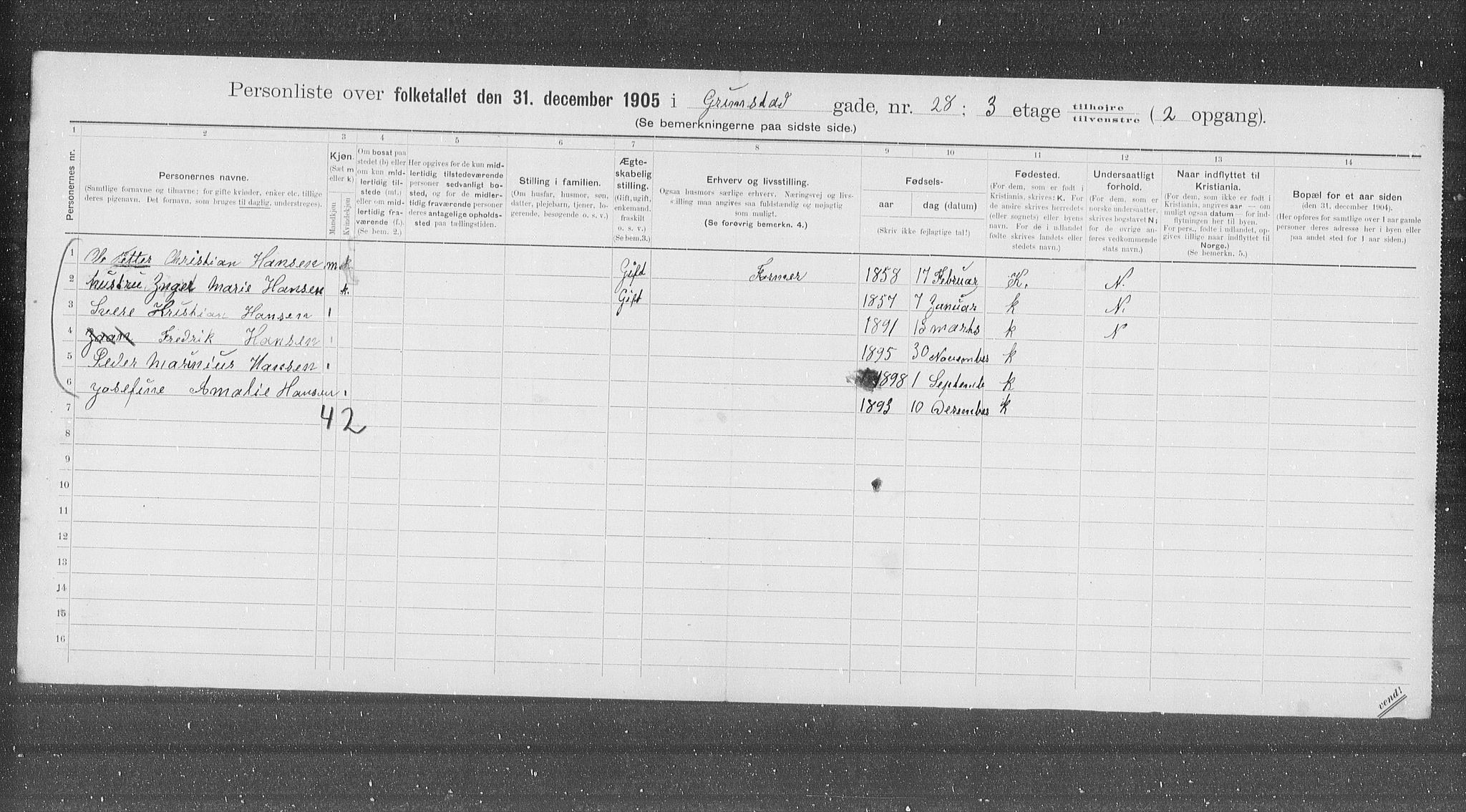 OBA, Municipal Census 1905 for Kristiania, 1905, p. 15623