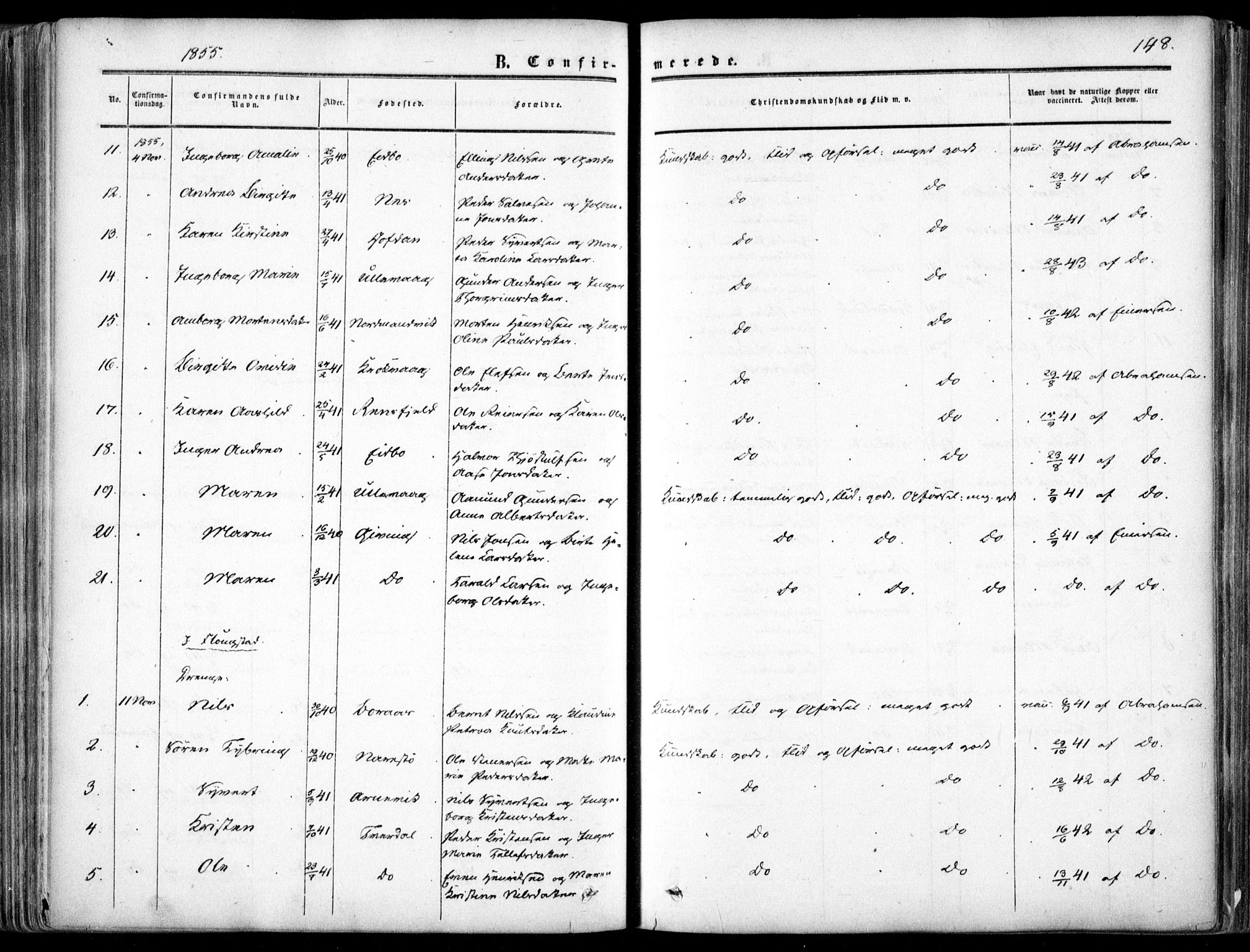 Dypvåg sokneprestkontor, SAK/1111-0007/F/Fa/Faa/L0006: Parish register (official) no. A 6, 1855-1872, p. 148