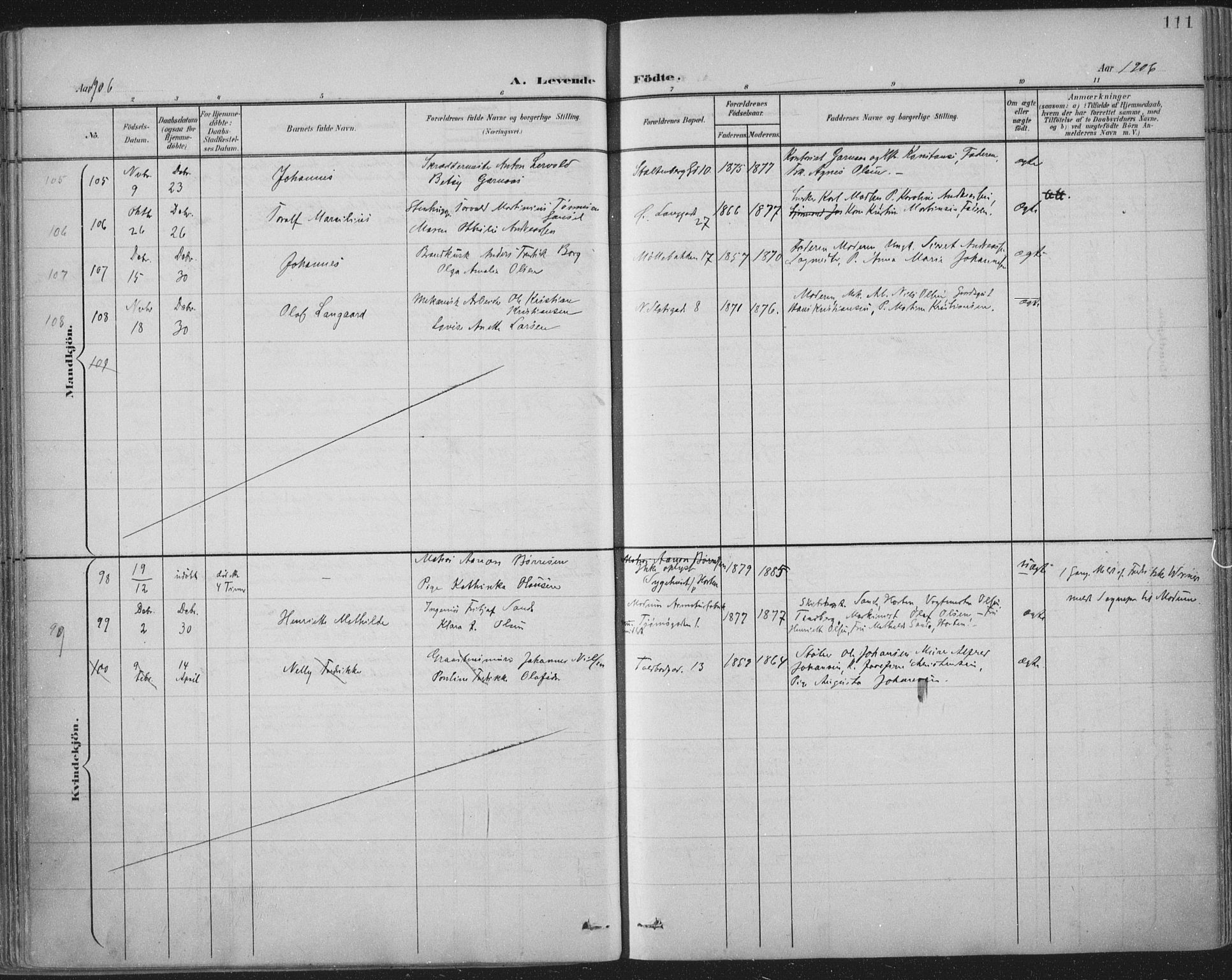 Tønsberg kirkebøker, SAKO/A-330/F/Fa/L0014: Parish register (official) no. I 14, 1900-1913, p. 111
