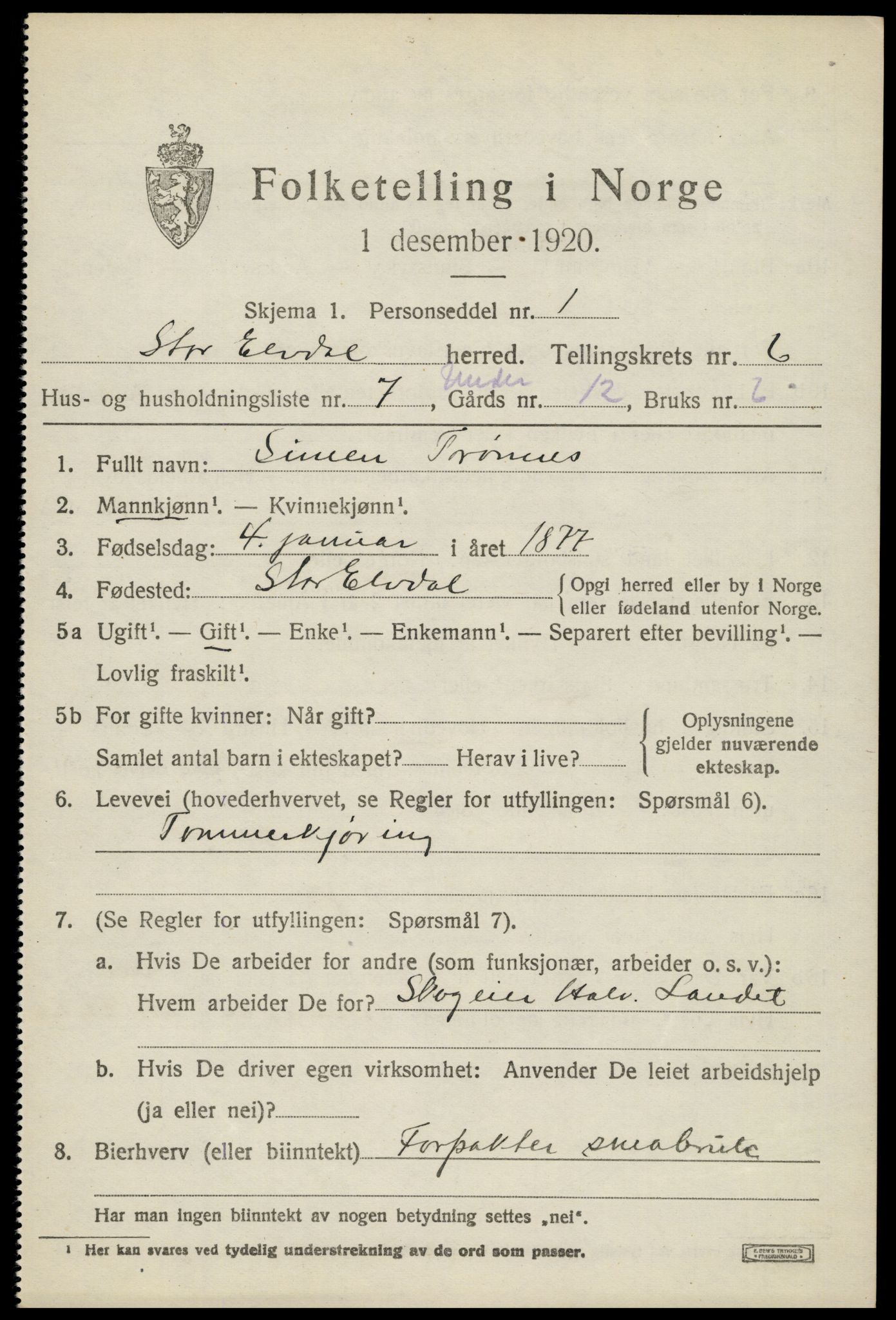 SAH, 1920 census for Stor-Elvdal, 1920, p. 4984