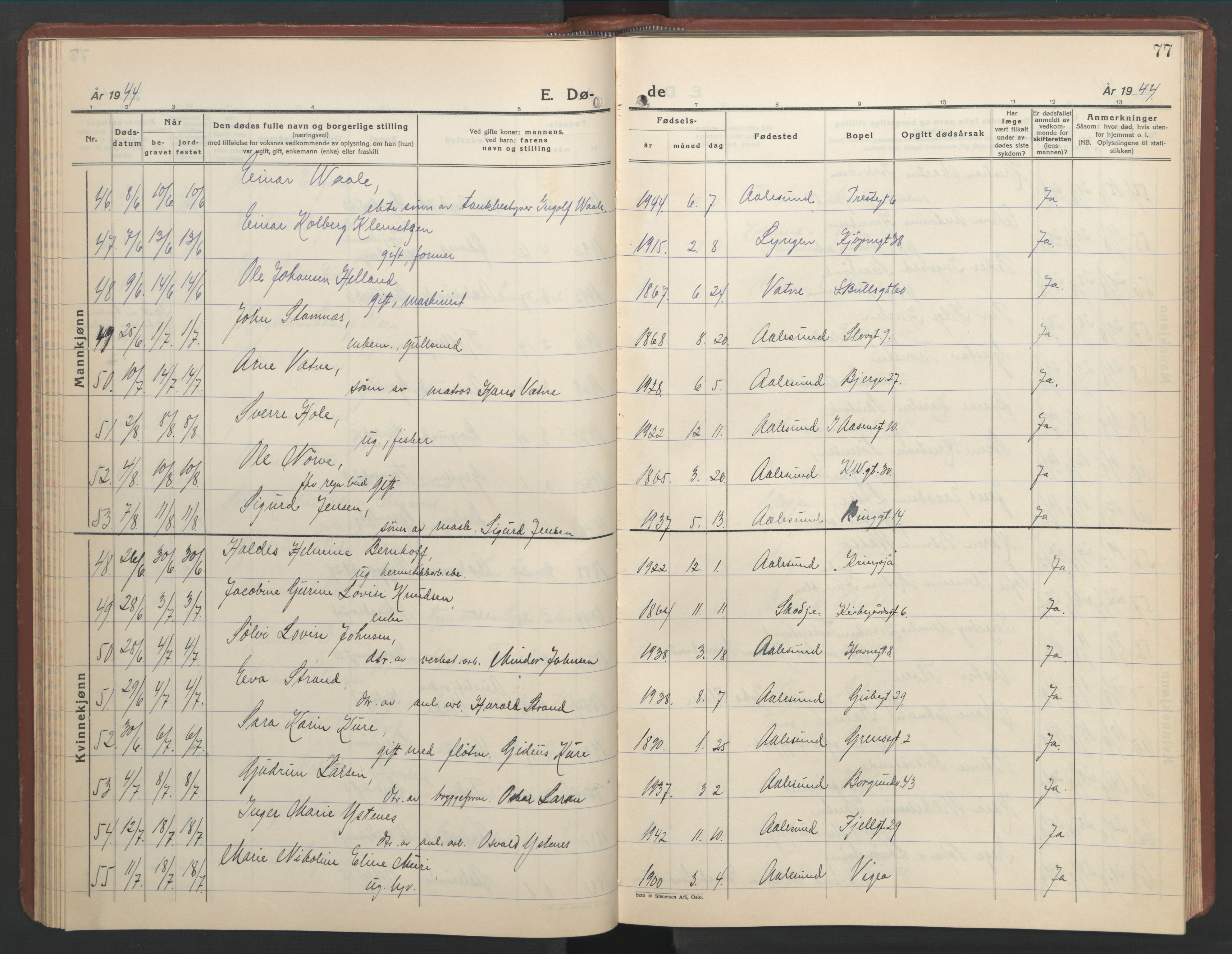 Ministerialprotokoller, klokkerbøker og fødselsregistre - Møre og Romsdal, AV/SAT-A-1454/529/L0478: Parish register (copy) no. 529C15, 1938-1951, p. 77