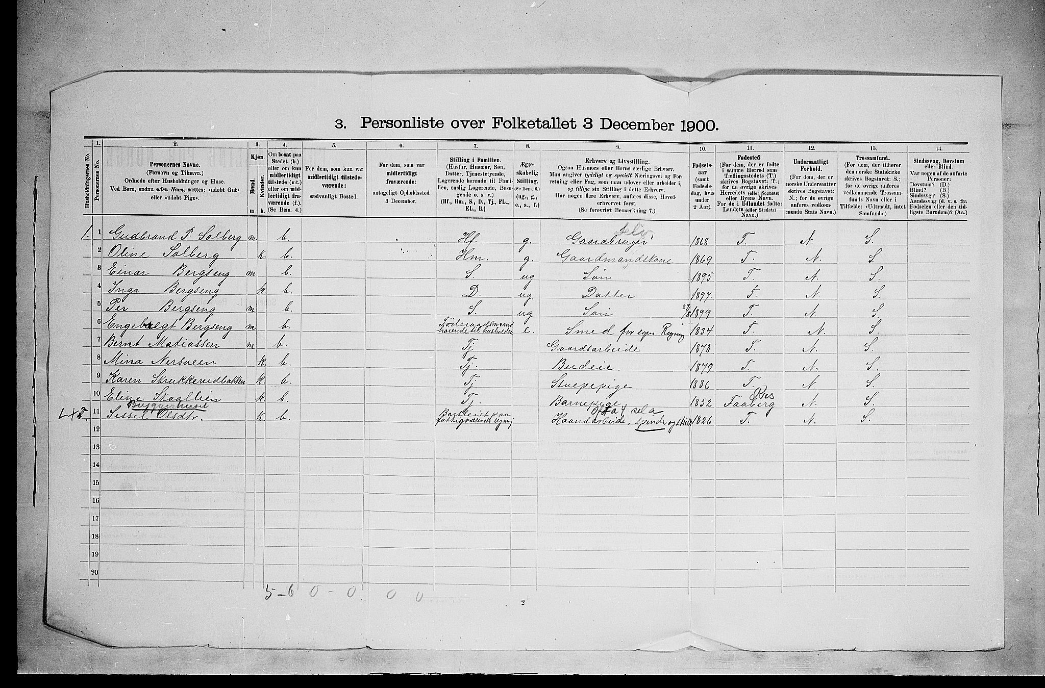 SAH, 1900 census for Ringsaker, 1900, p. 3232