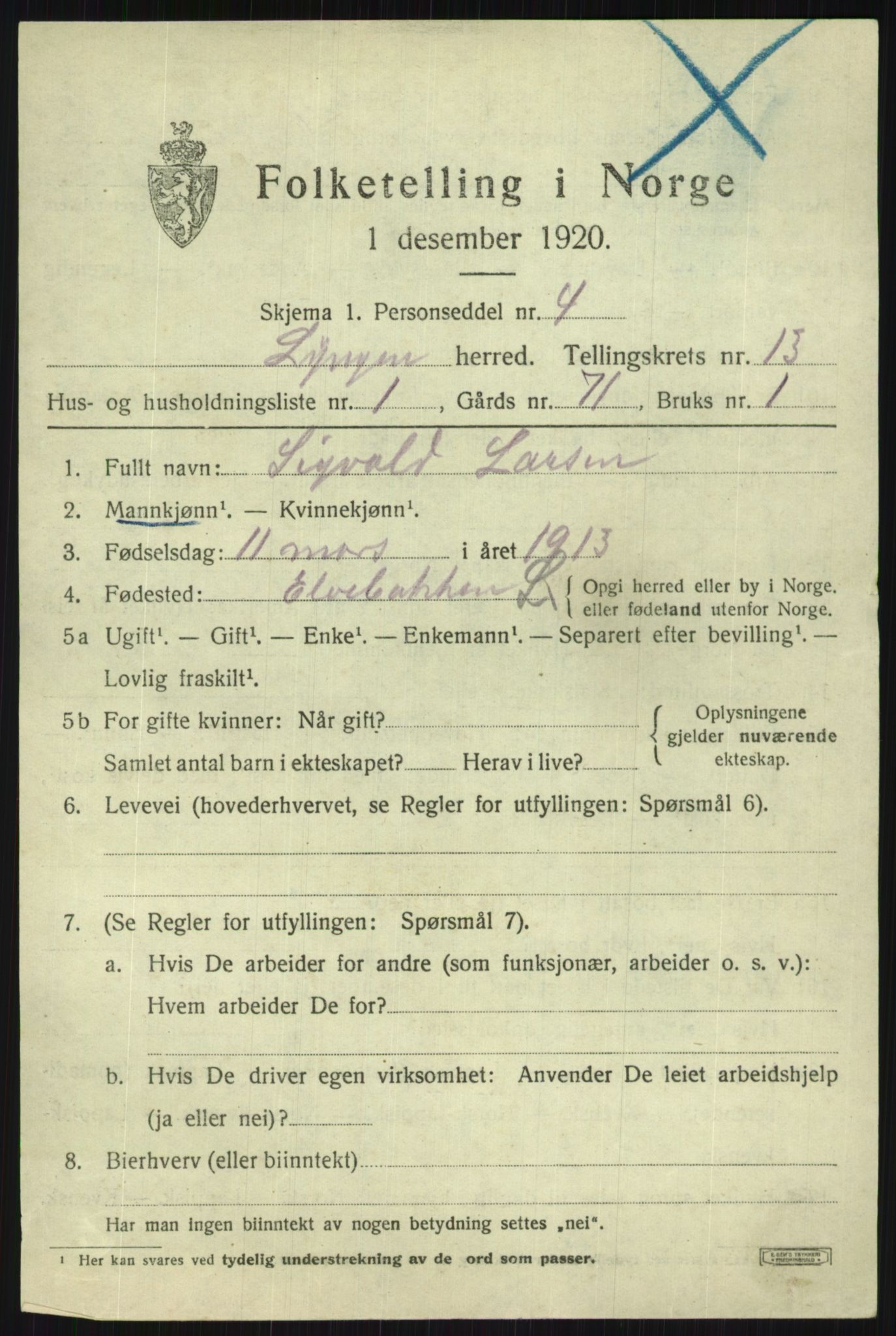 SATØ, 1920 census for Lyngen, 1920, p. 10061