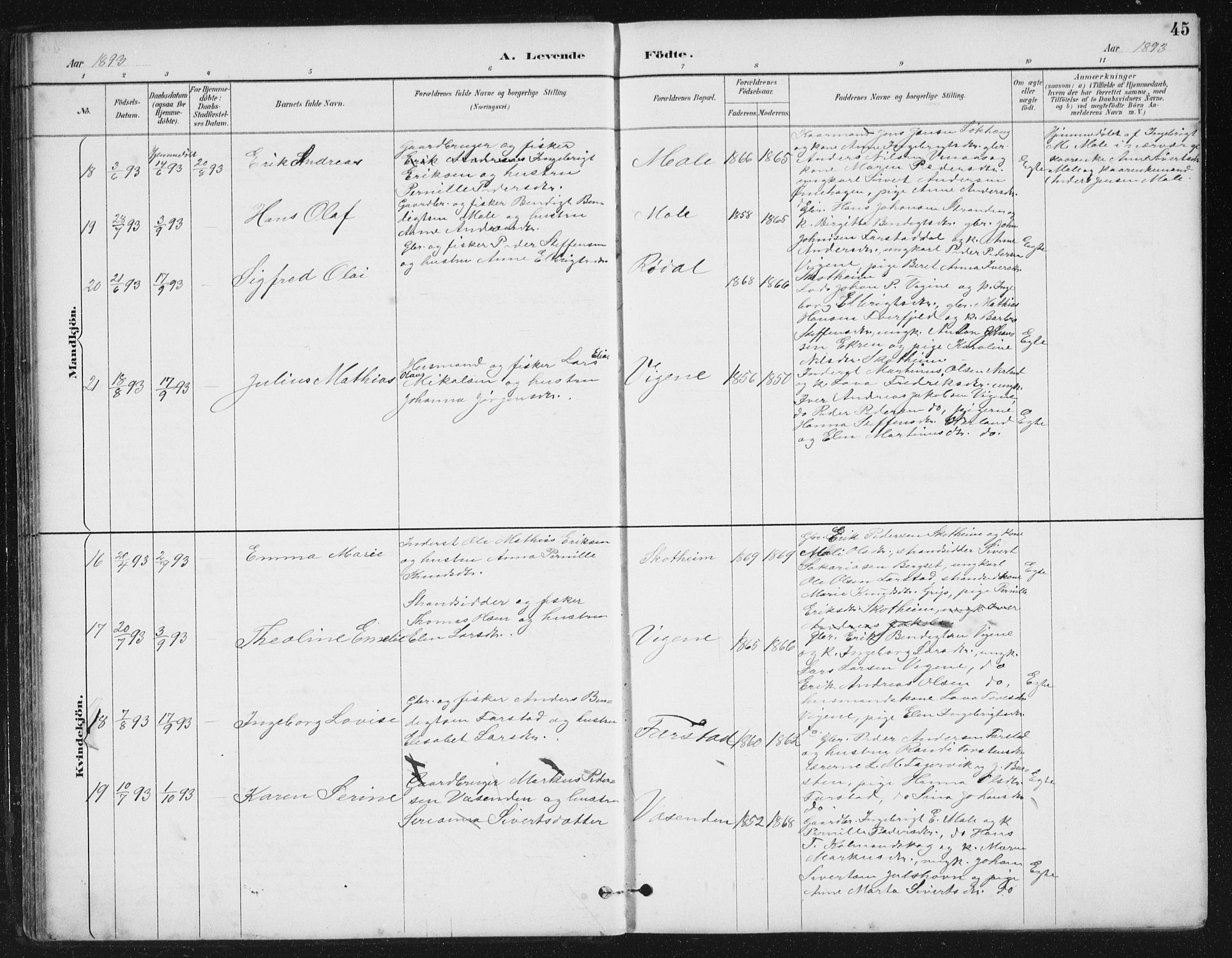 Ministerialprotokoller, klokkerbøker og fødselsregistre - Møre og Romsdal, AV/SAT-A-1454/567/L0783: Parish register (copy) no. 567C03, 1887-1903, p. 45