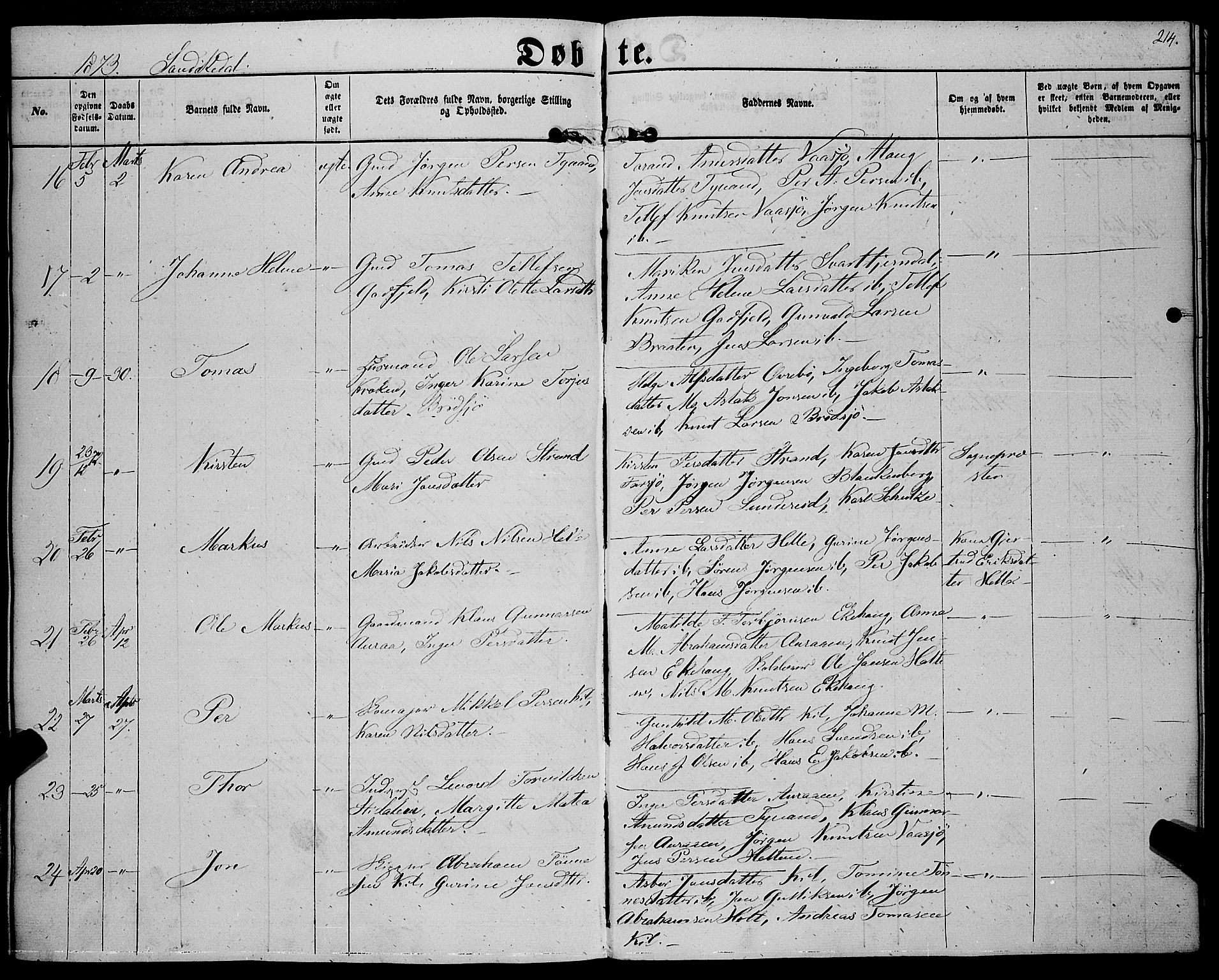 Sannidal kirkebøker, SAKO/A-296/F/Fa/L0011: Parish register (official) no. 11, 1863-1873, p. 214