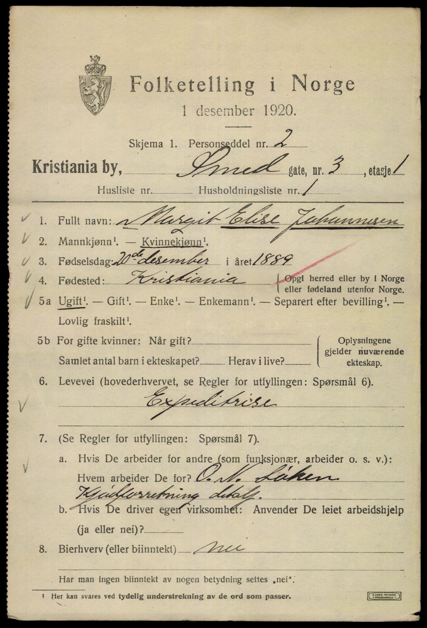 SAO, 1920 census for Kristiania, 1920, p. 519185