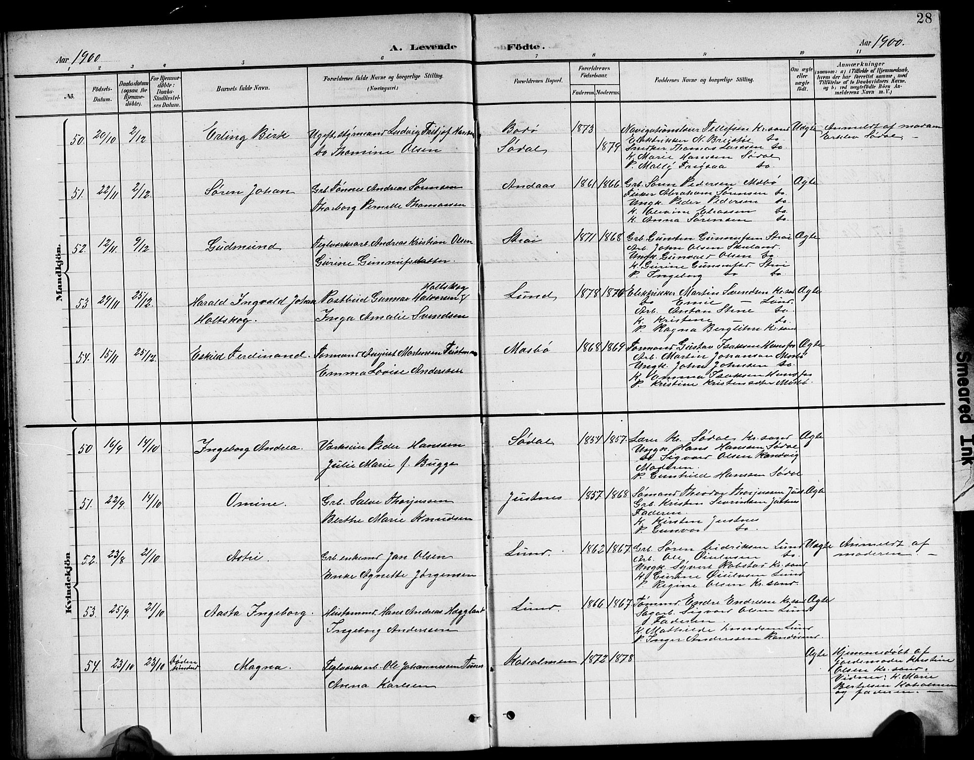 Oddernes sokneprestkontor, AV/SAK-1111-0033/F/Fb/Fba/L0009: Parish register (copy) no. B 9, 1899-1923, p. 28