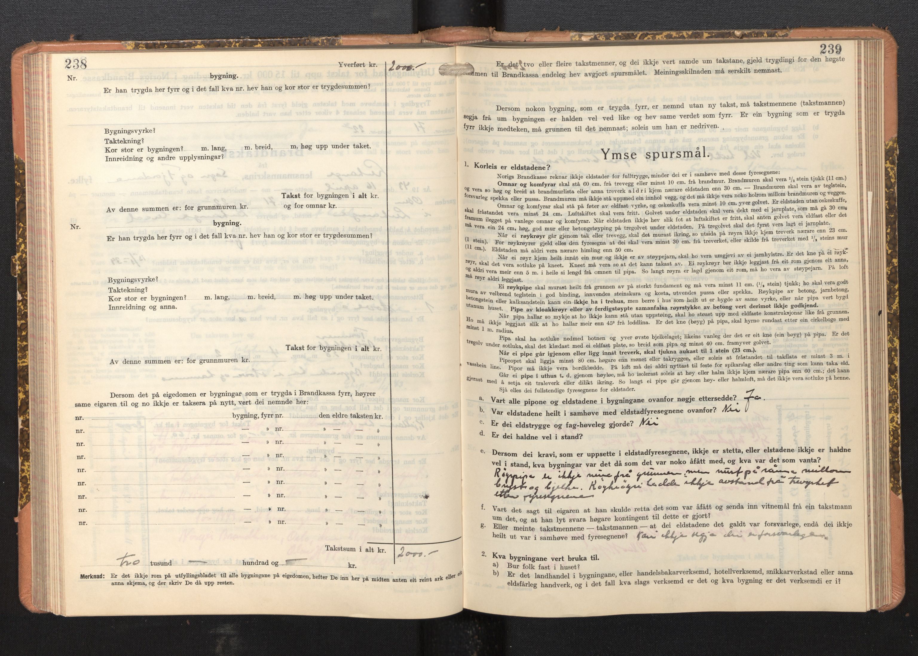 Lensmannen i Leikanger, AV/SAB-A-29201/0012/L0008: Branntakstprotokoll, skjematakst, 1937-1946, p. 238-239