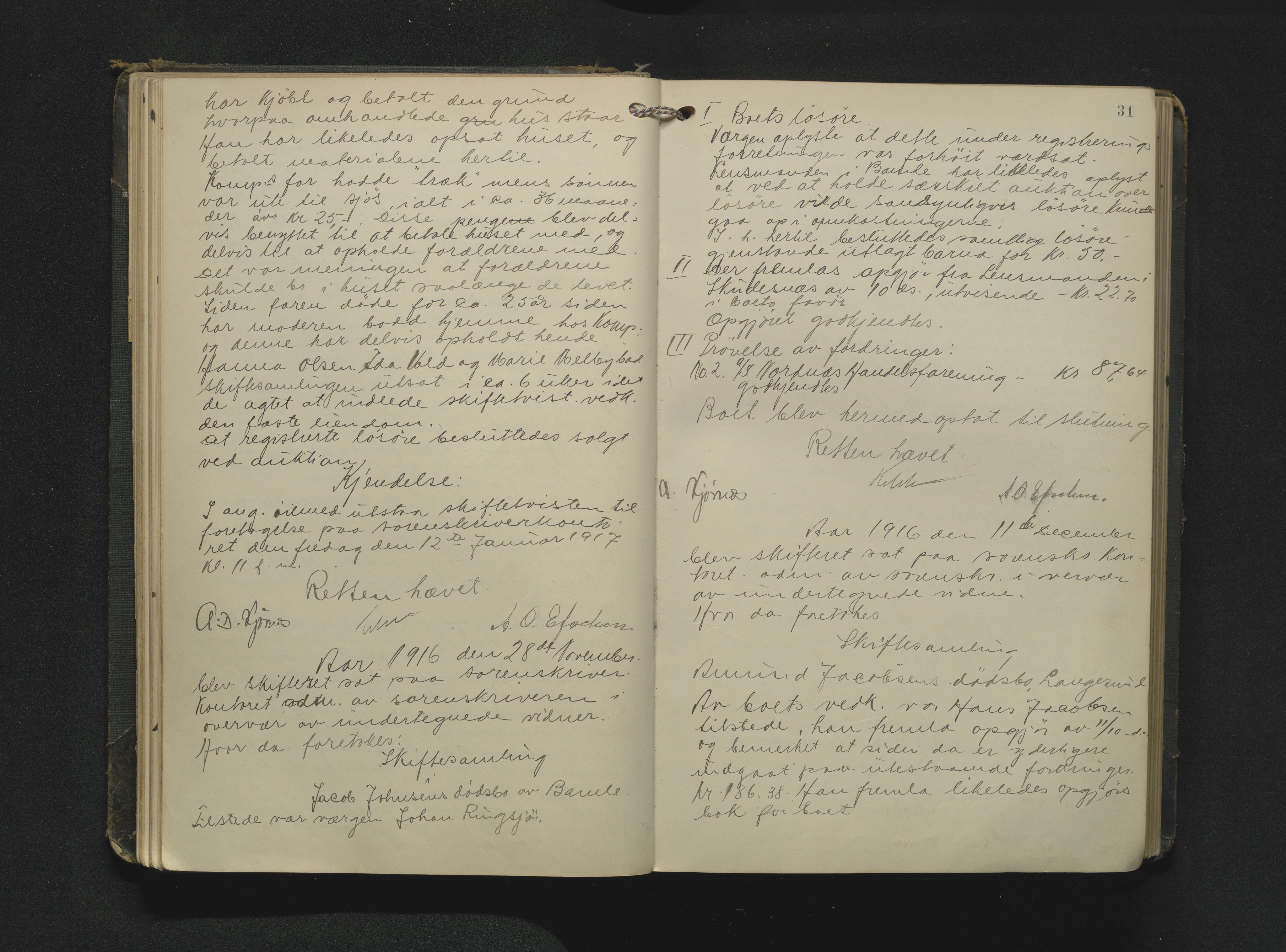 Bamble sorenskriveri, AV/SAKO-A-214/H/Hb/Hbc/L0019: Skifteforhandlingsprotokoll, 1916-1924, p. 31