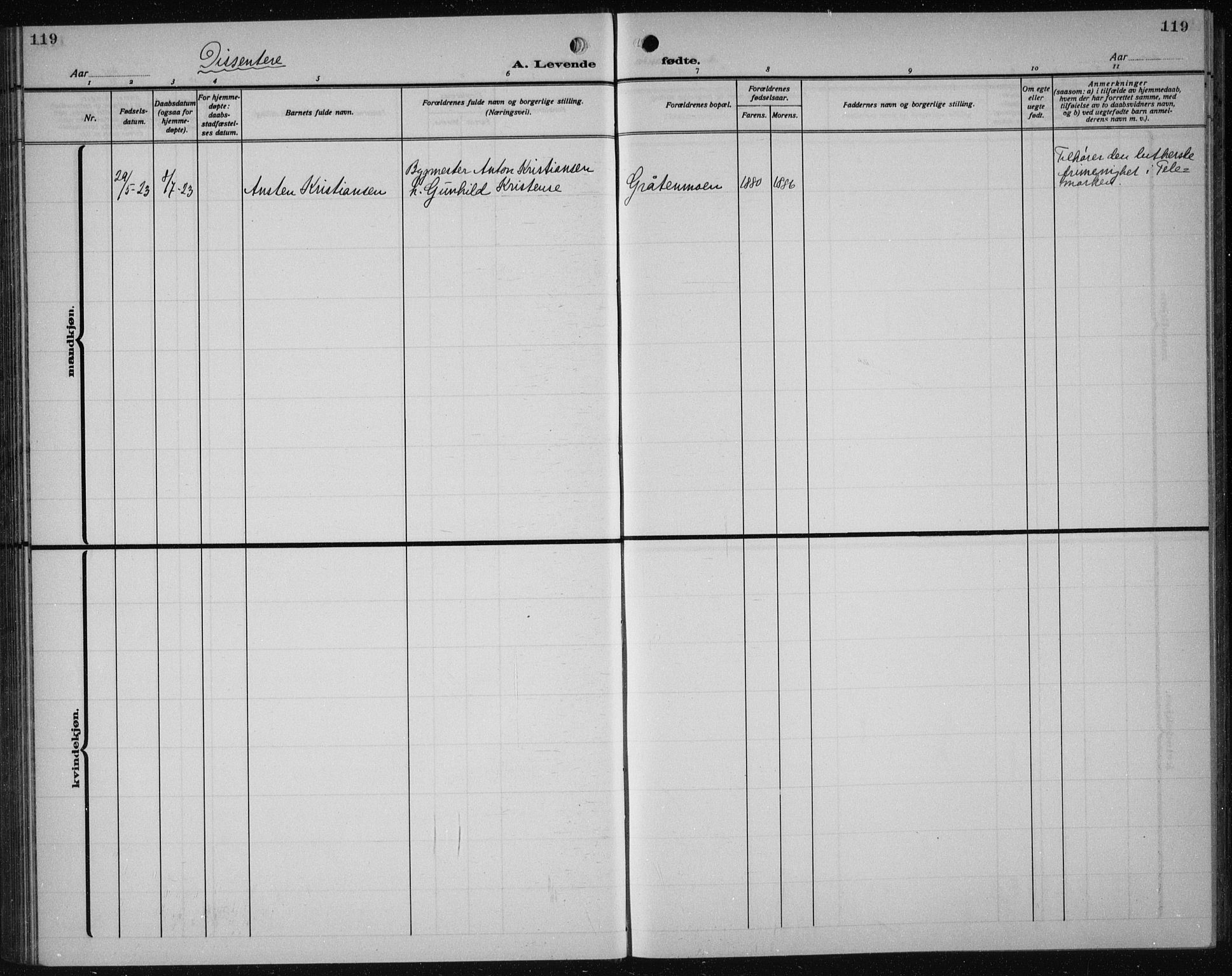 Solum kirkebøker, SAKO/A-306/G/Ga/L0010: Parish register (copy) no. I 10, 1921-1937, p. 119