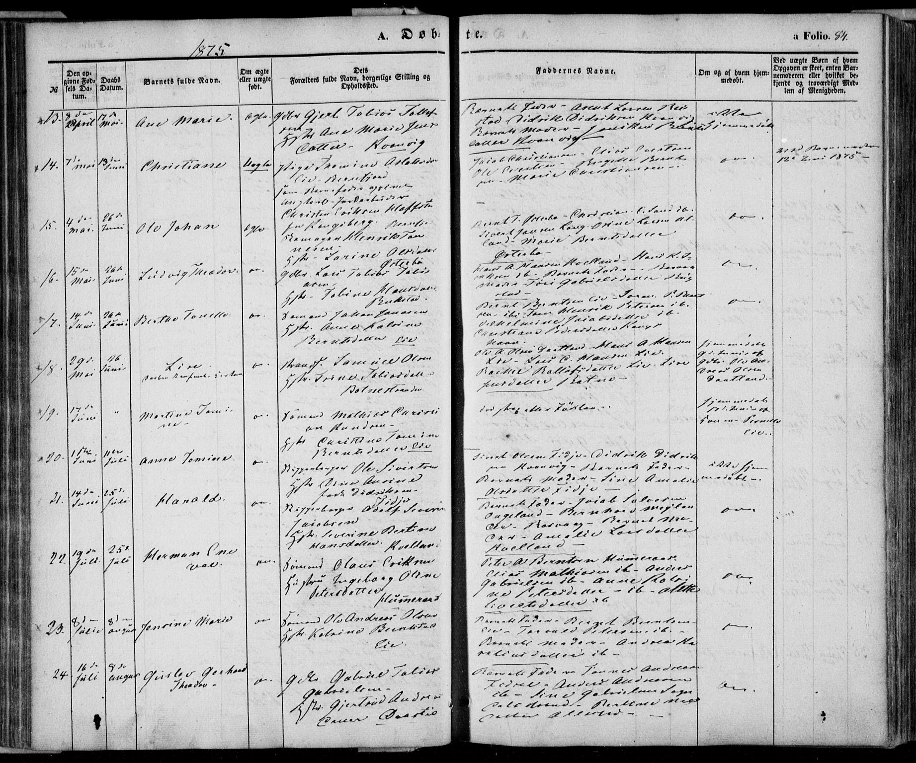 Flekkefjord sokneprestkontor, AV/SAK-1111-0012/F/Fa/Fab/L0004: Parish register (official) no. A 4, 1850-1875, p. 84