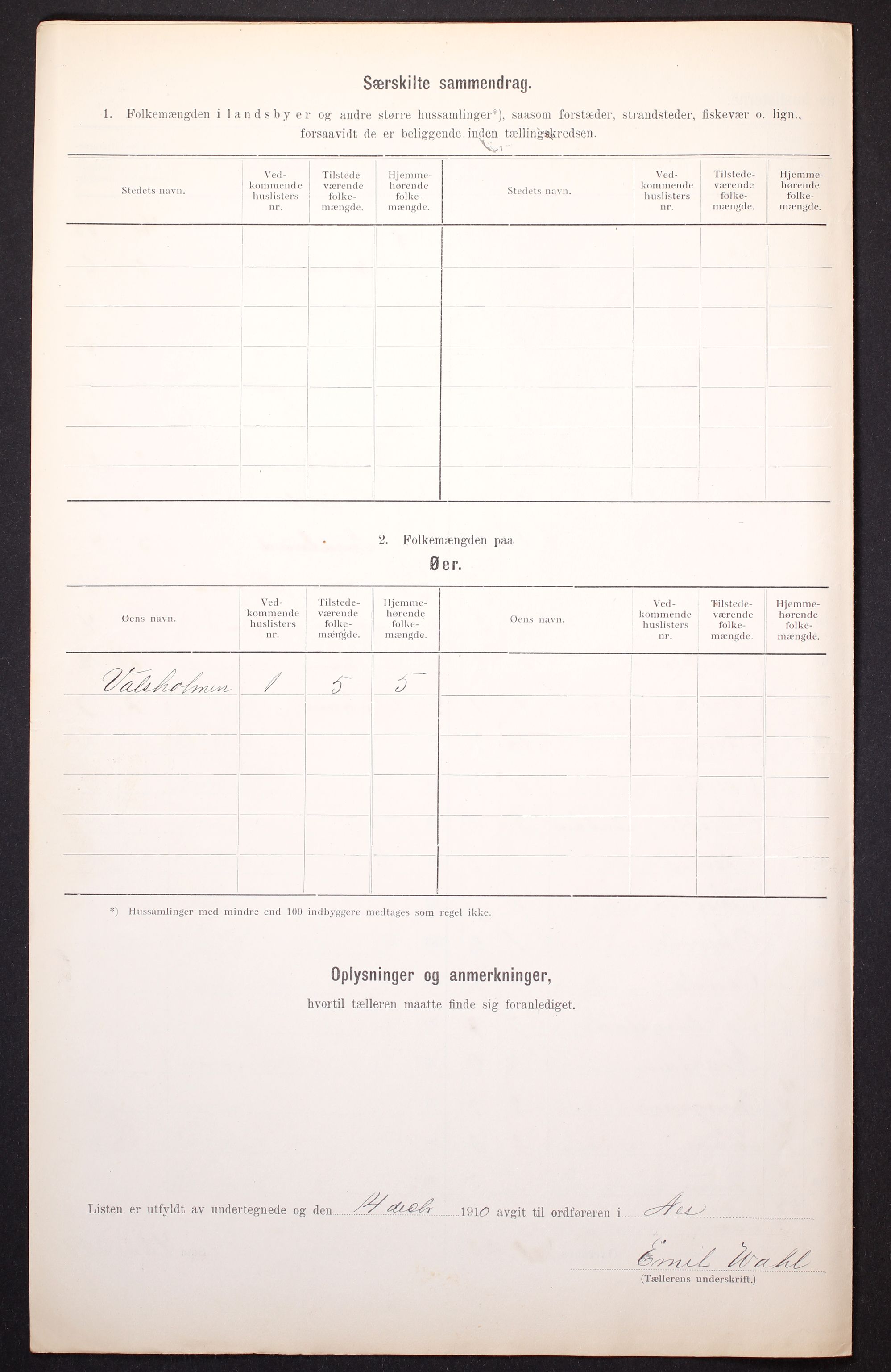 RA, 1910 census for Nes, 1910, p. 6