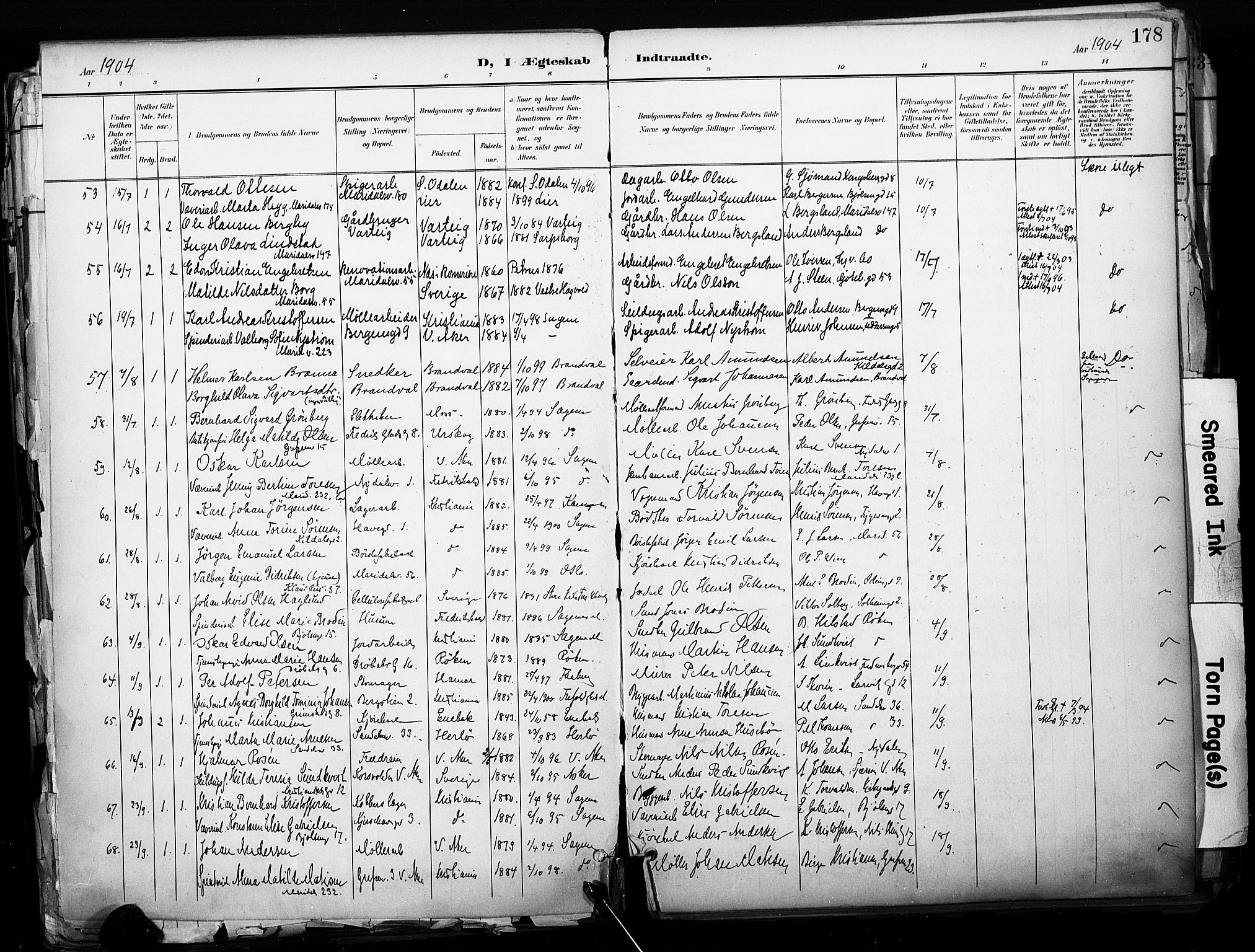 Sagene prestekontor Kirkebøker, AV/SAO-A-10796/F/L0005: Parish register (official) no. 5, 1898-1911, p. 178