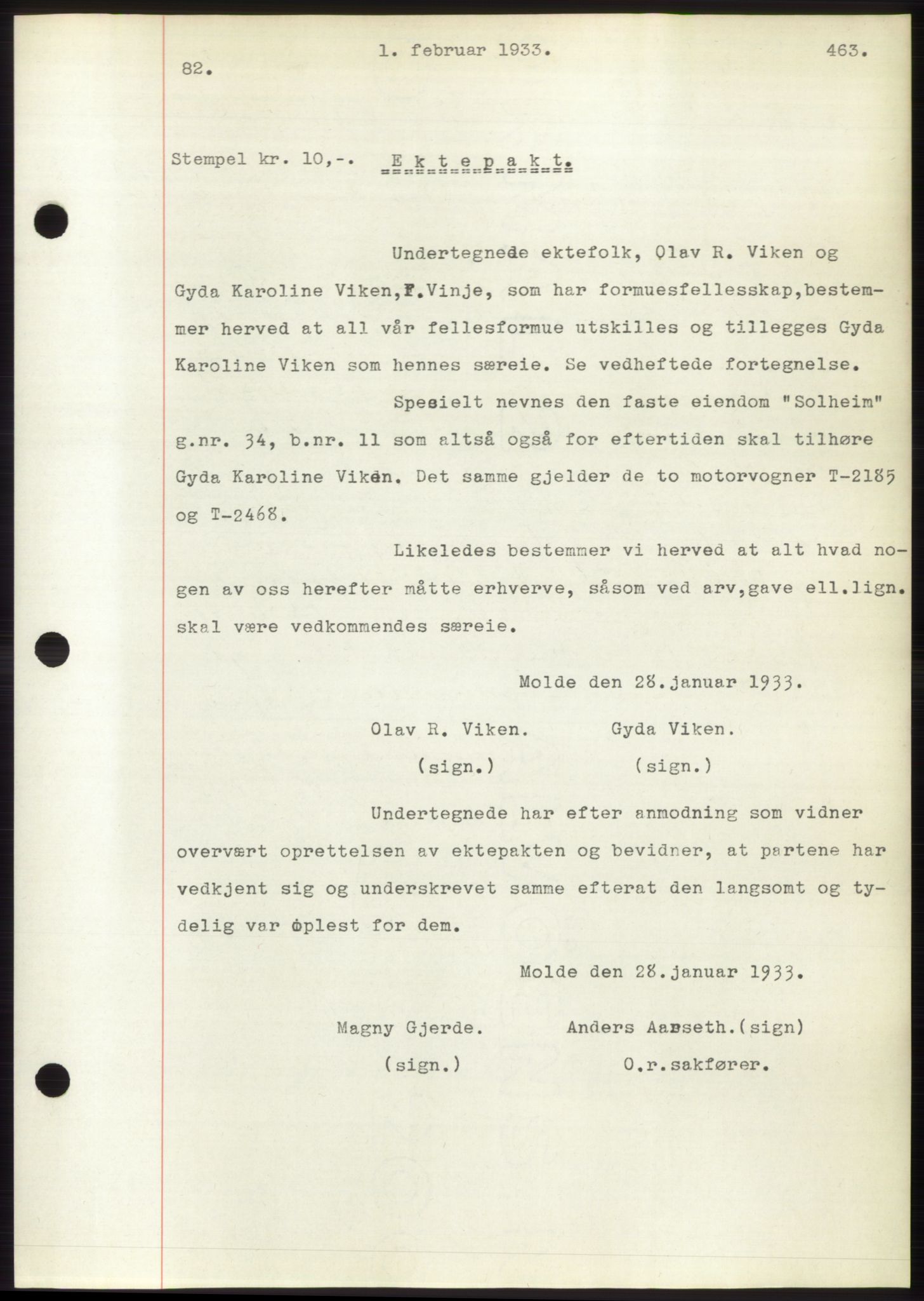 Romsdal sorenskriveri, AV/SAT-A-4149/1/2/2C/L0062: Mortgage book no. 56, 1932-1933, Deed date: 01.02.1933