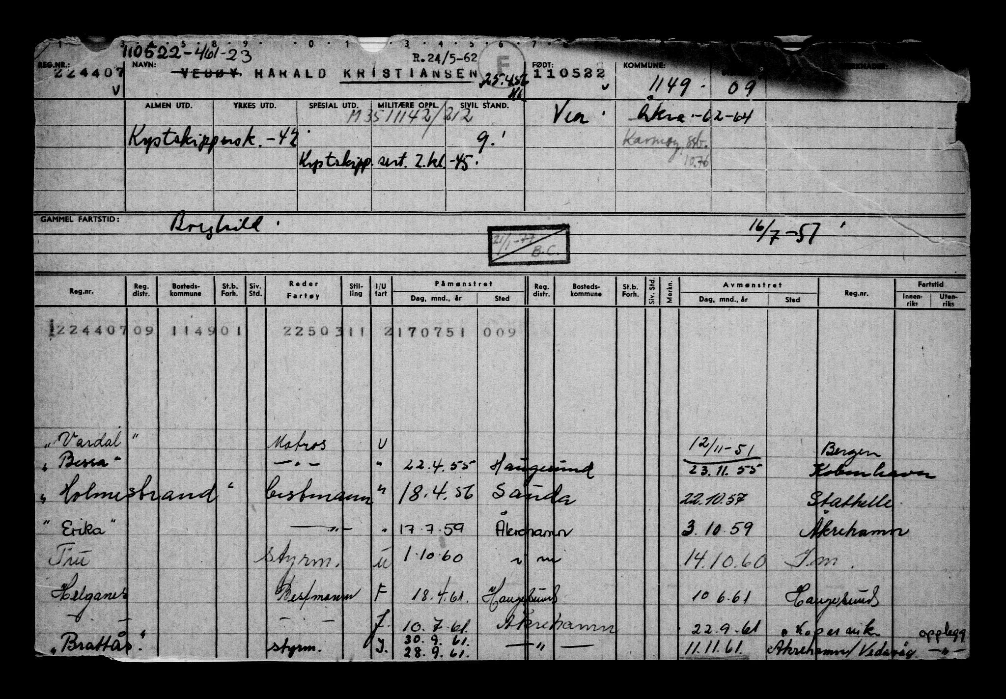 Direktoratet for sjømenn, AV/RA-S-3545/G/Gb/L0206: Hovedkort, 1922, p. 289