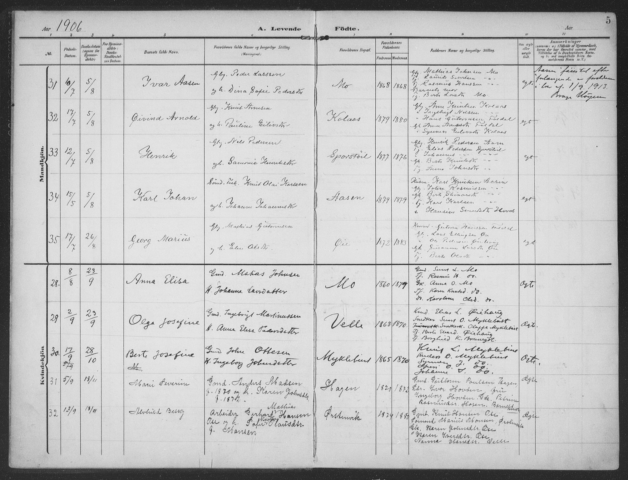 Ministerialprotokoller, klokkerbøker og fødselsregistre - Møre og Romsdal, SAT/A-1454/513/L0178: Parish register (official) no. 513A05, 1906-1919, p. 5