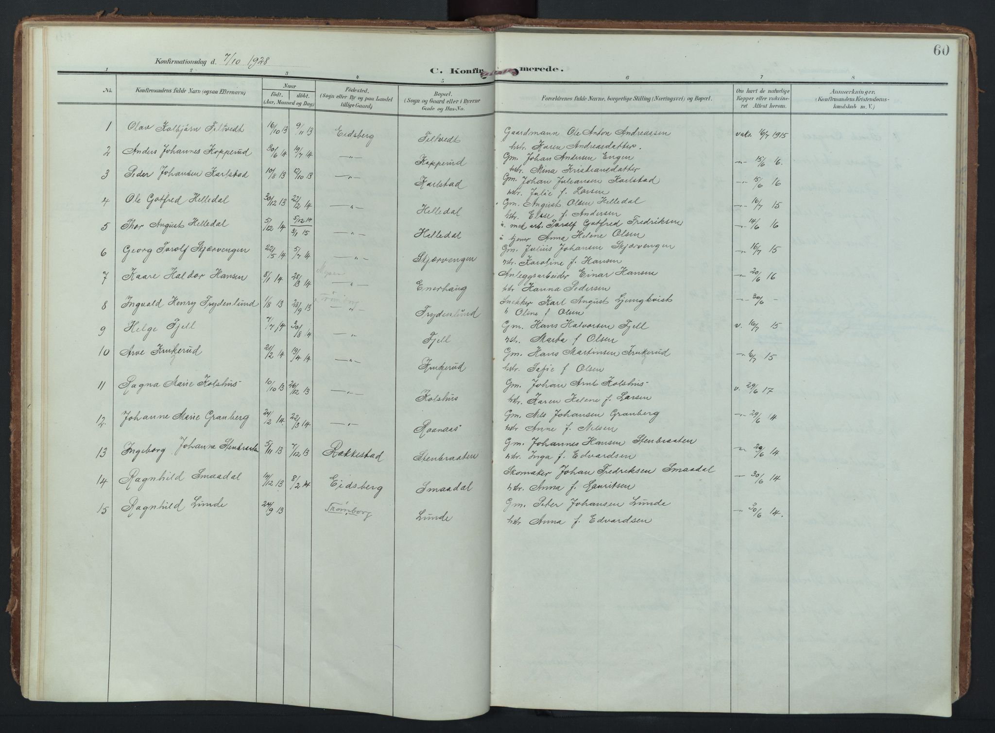 Eidsberg prestekontor Kirkebøker, SAO/A-10905/F/Fc/L0002: Parish register (official) no. III 2, 1906-1934, p. 60