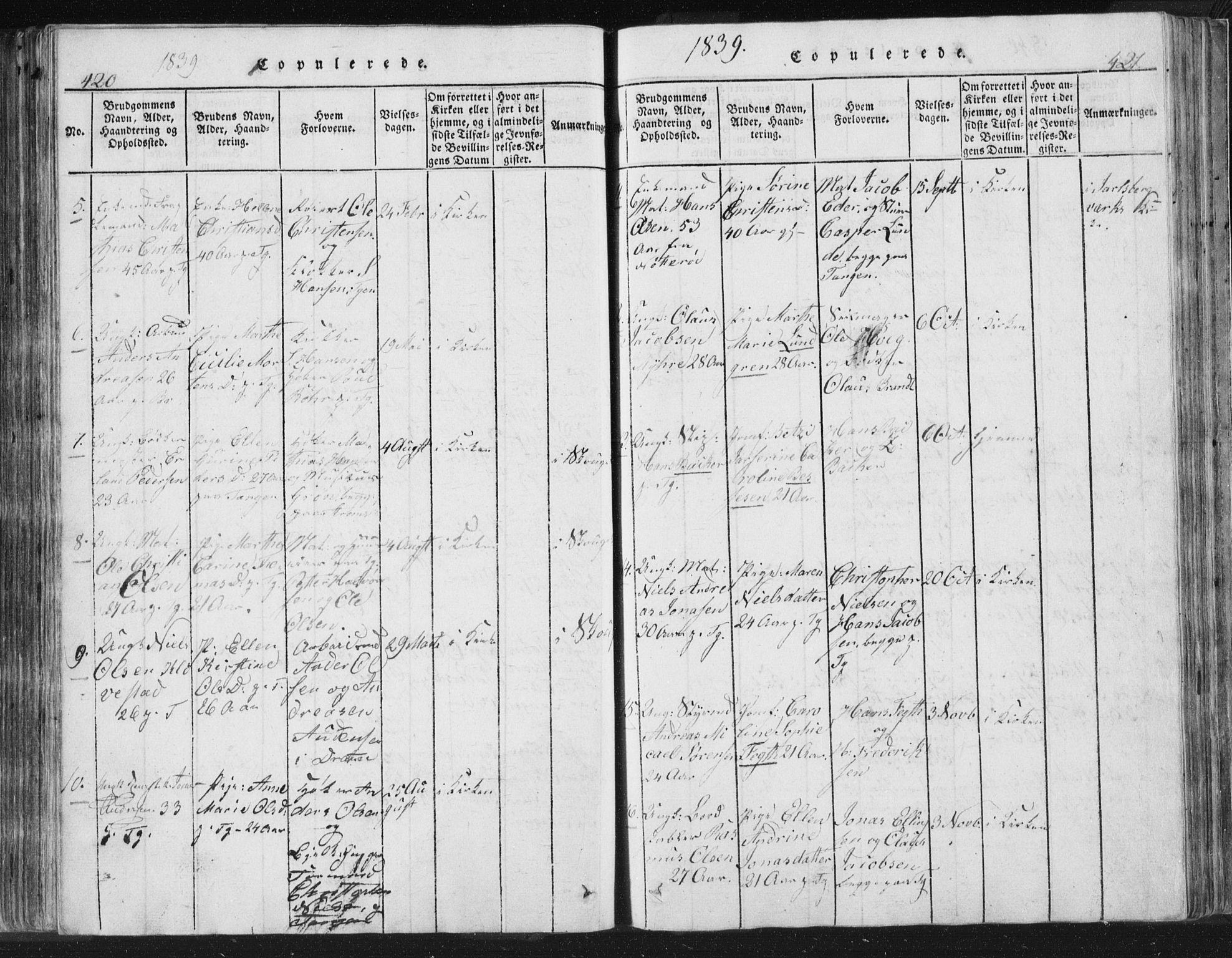 Strømsø kirkebøker, AV/SAKO-A-246/F/Fb/L0004: Parish register (official) no. II 4, 1814-1843, p. 420-421