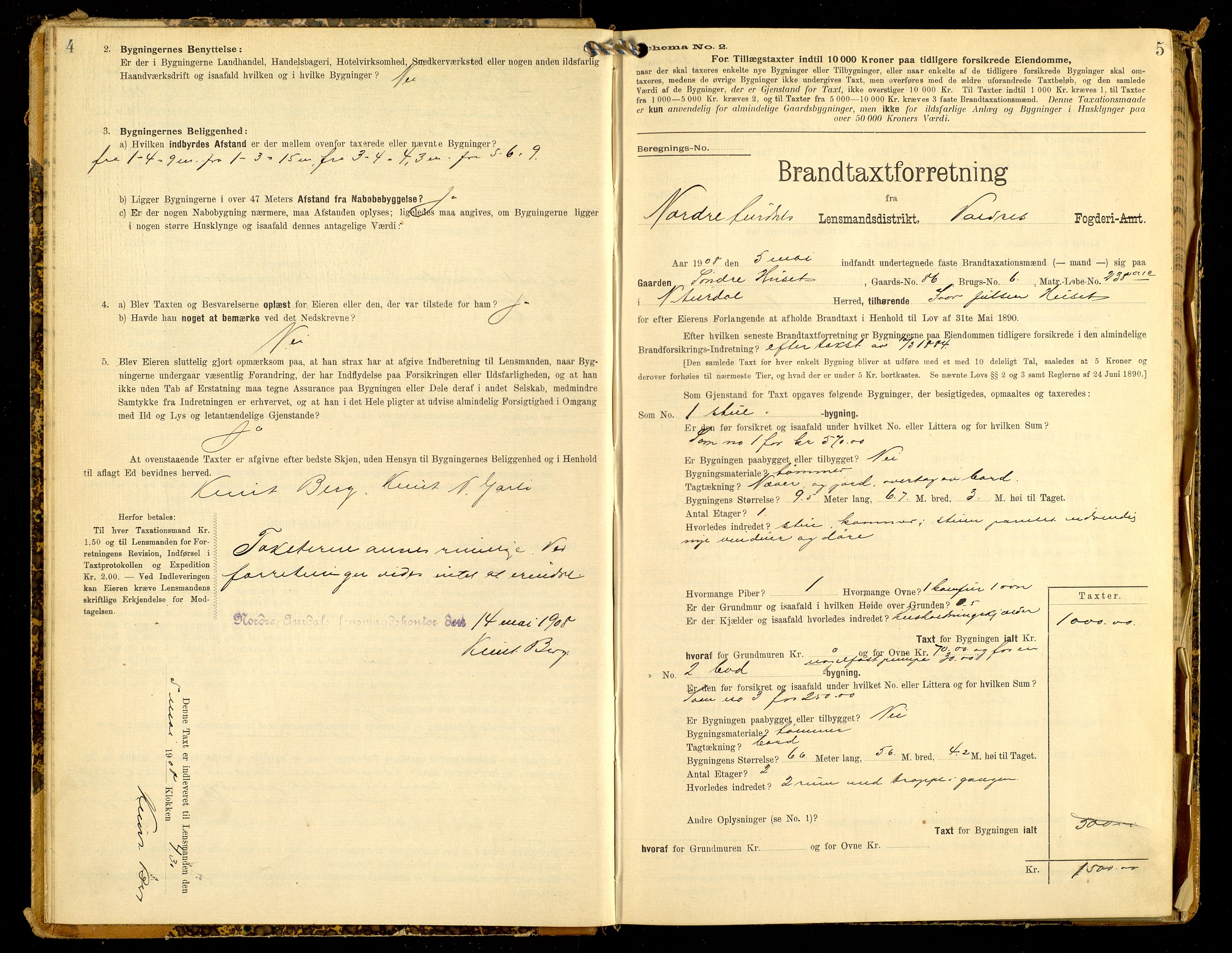 Norges Brannkasse, Nord-Aurdal, AV/SAH-NBRANA-056/F/L0010: Branntakstprotokoll, 1908-1927