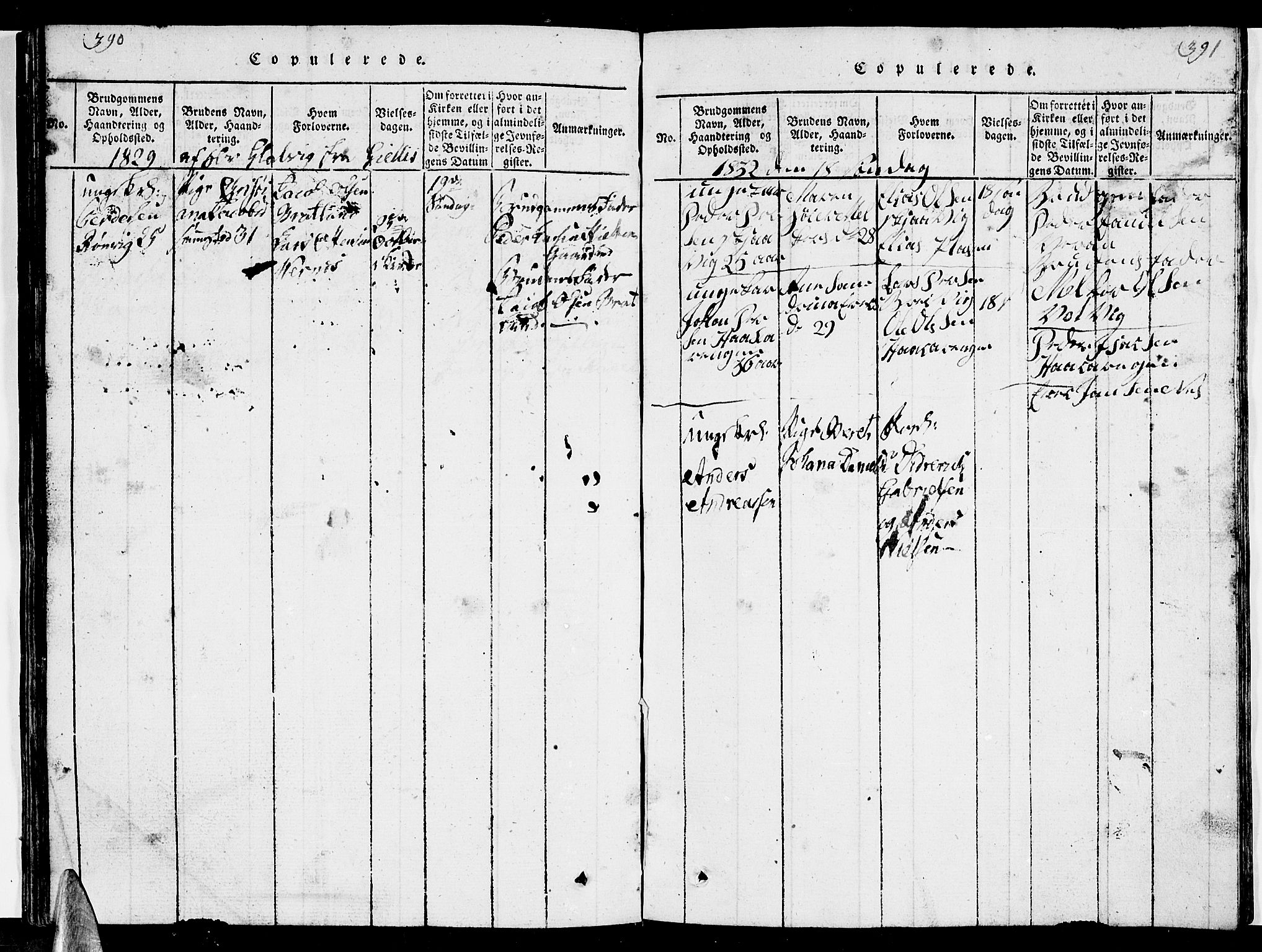 Ministerialprotokoller, klokkerbøker og fødselsregistre - Nordland, SAT/A-1459/841/L0616: Parish register (copy) no. 841C01 /1, 1820-1832, p. 390-391