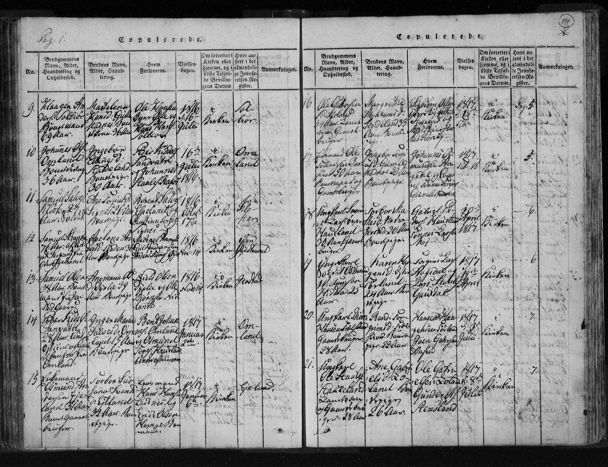 Kvinesdal sokneprestkontor, AV/SAK-1111-0026/F/Fa/Fab/L0003: Parish register (official) no. A 3, 1815-1829, p. 191