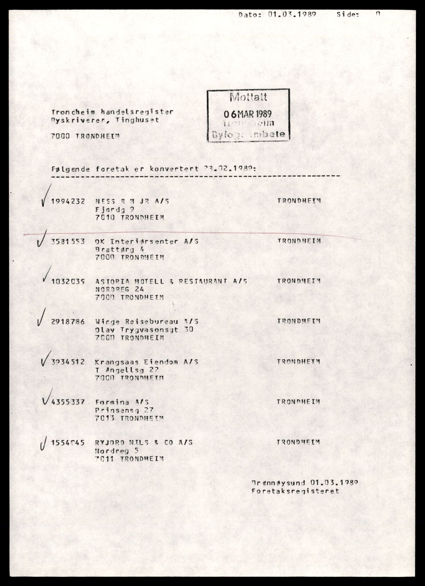 Trondheim byfogd, AV/SAT-A-0003/2/J/Jd/Jdd/L0036: Aksjeselskap, Ner-No, 1944-1990, p. 3