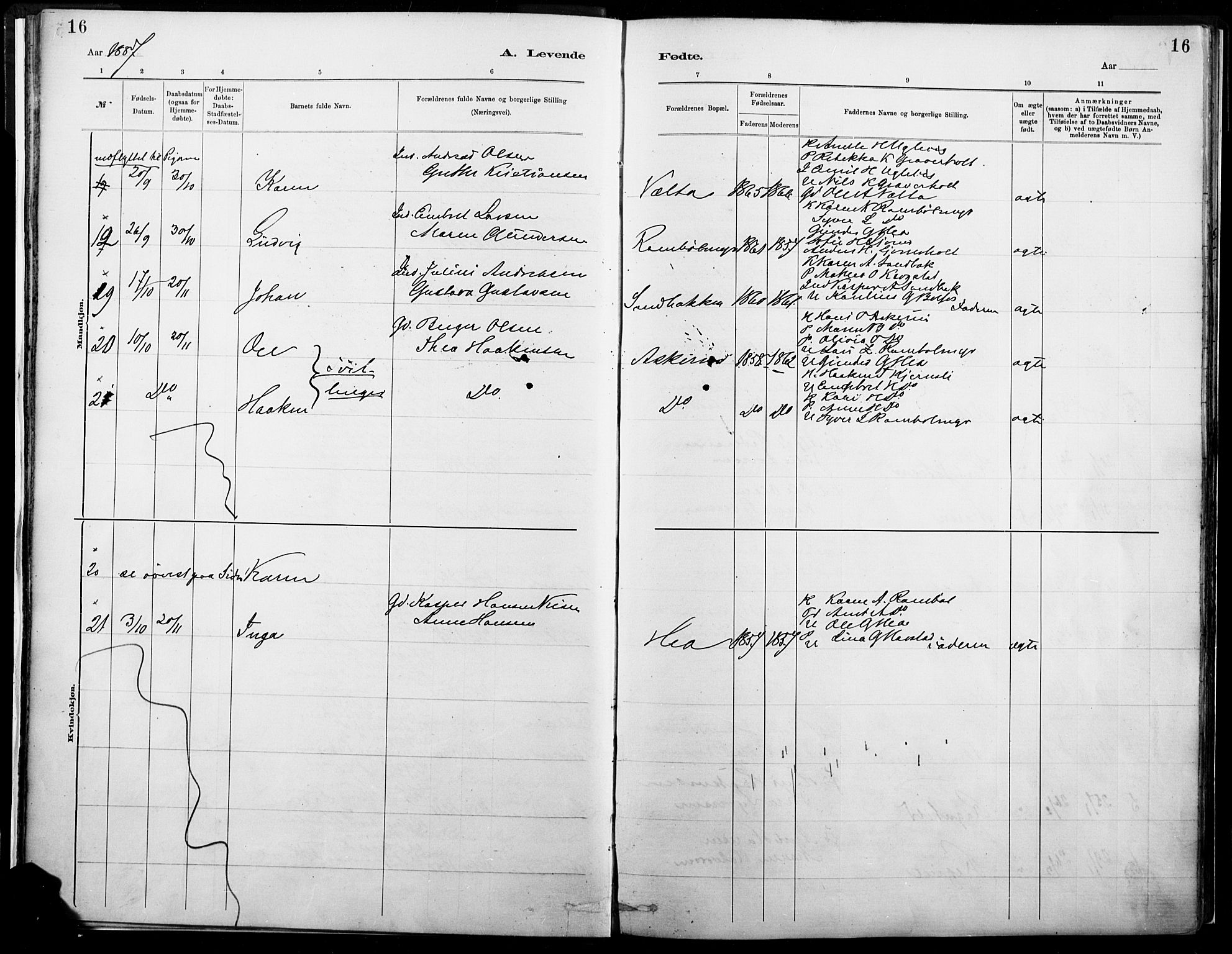 Eidskog prestekontor, SAH/PREST-026/H/Ha/Haa/L0004: Parish register (official) no. 4, 1884-1897, p. 16