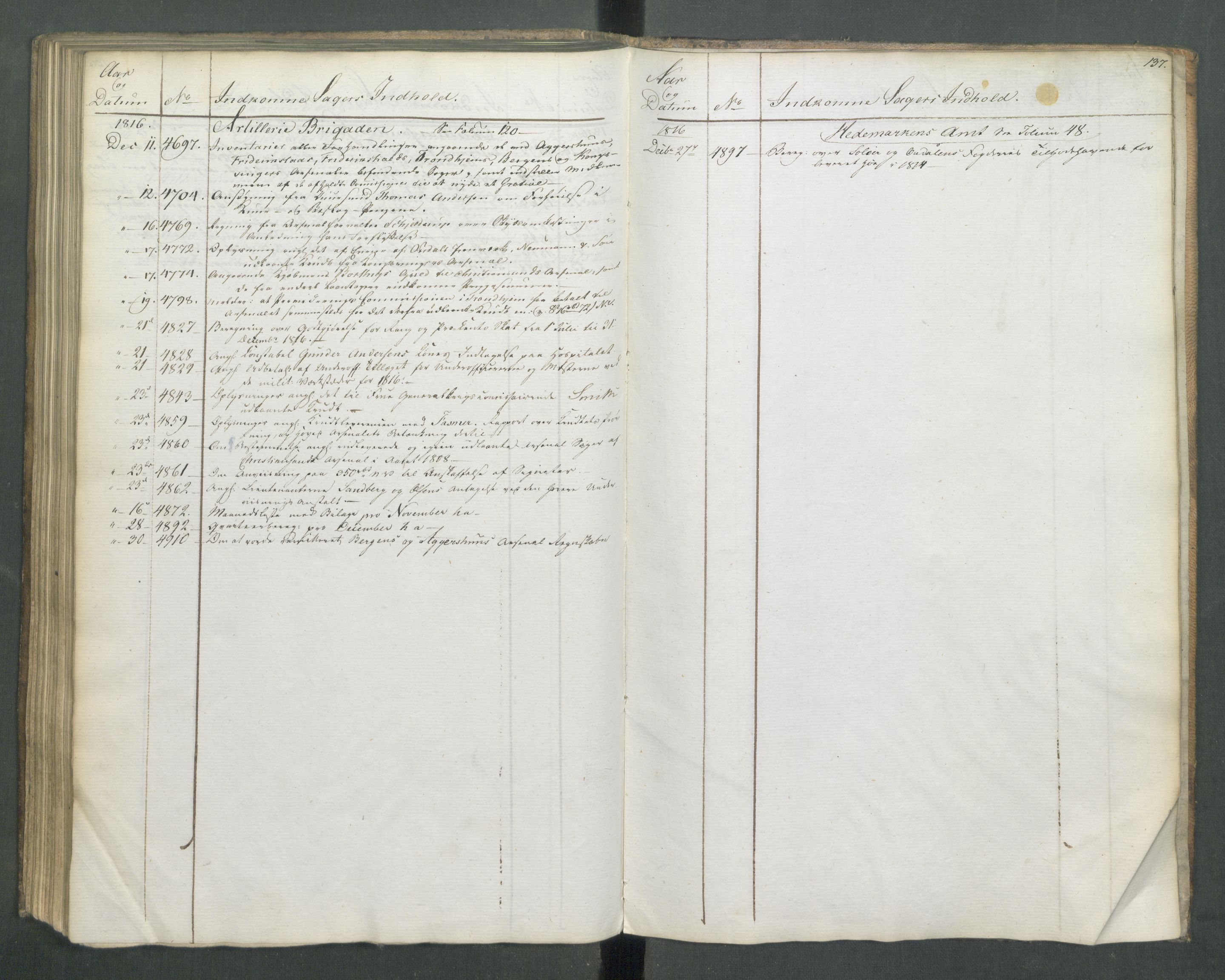 Armédepartementet, AV/RA-RAFA-3493/C/Ca/L0010: 6. Departements Register Indg., 1816, p. 137