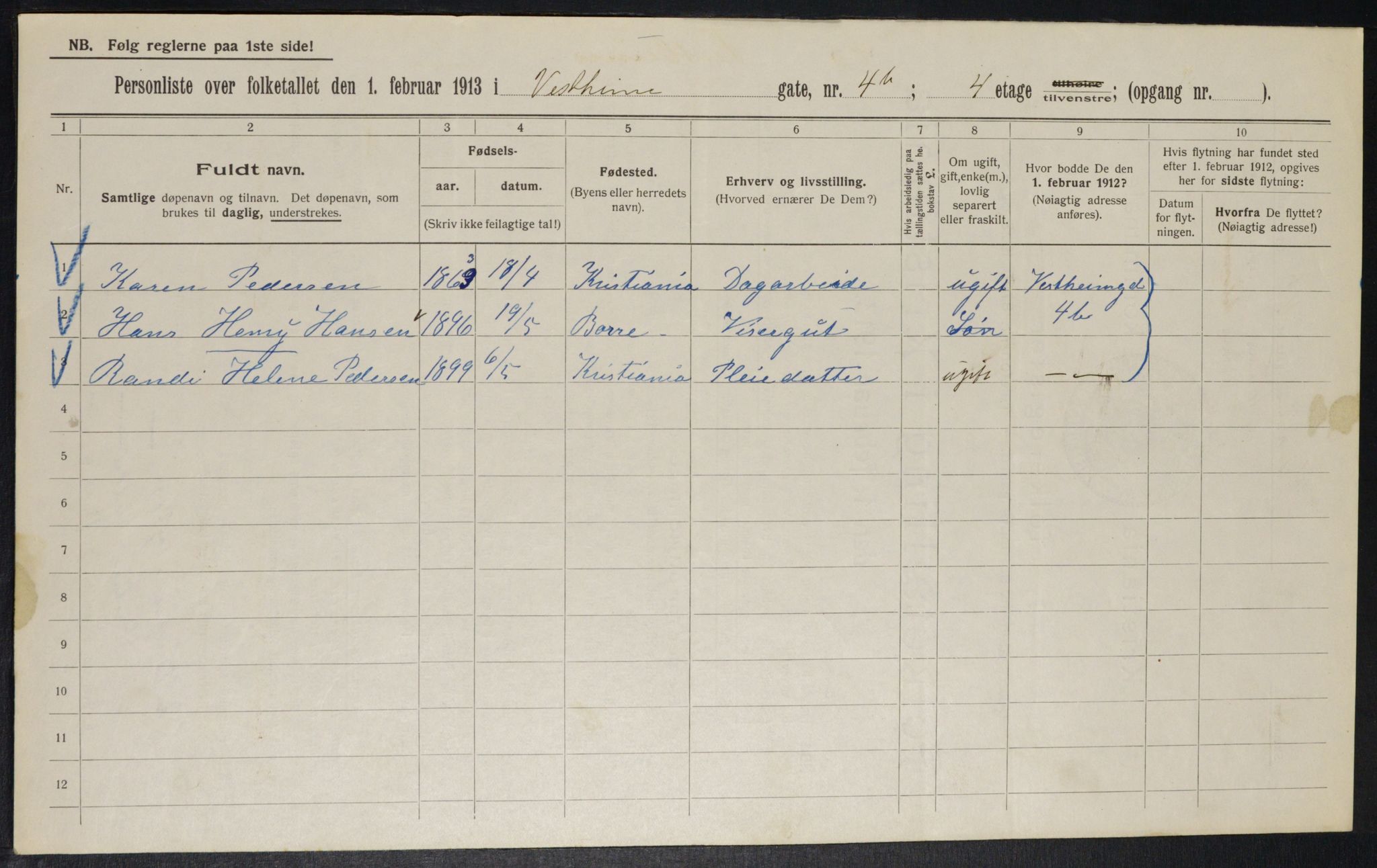 OBA, Municipal Census 1913 for Kristiania, 1913, p. 122342