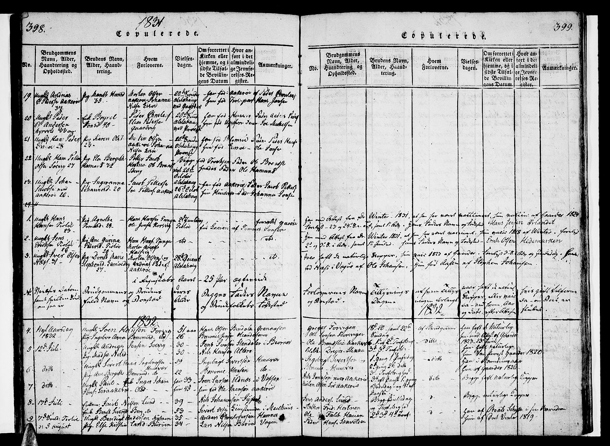 Ministerialprotokoller, klokkerbøker og fødselsregistre - Nordland, AV/SAT-A-1459/830/L0457: Parish register (copy) no. 830C01 /1, 1820-1842, p. 398-399