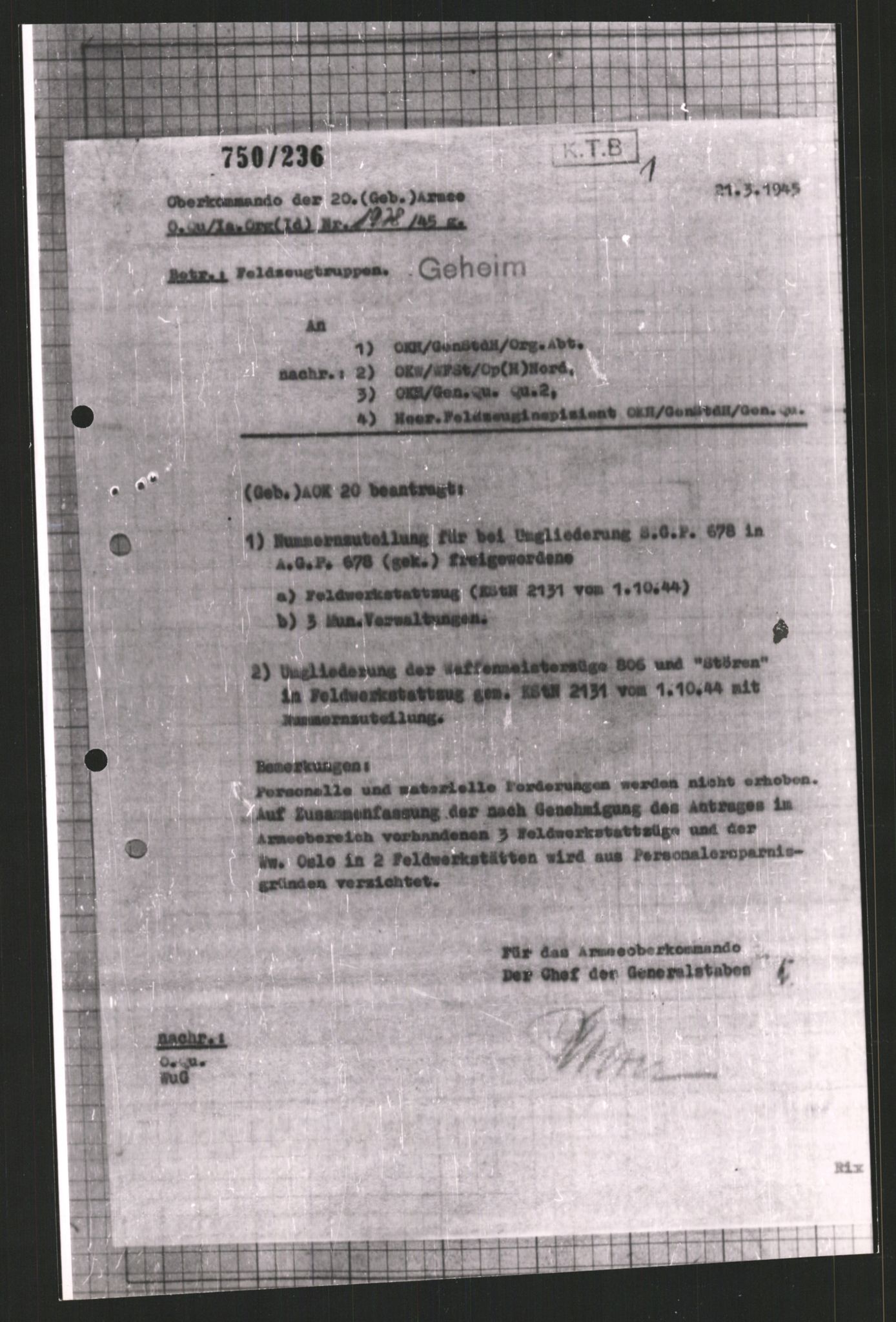 Forsvarets Overkommando. 2 kontor. Arkiv 11.4. Spredte tyske arkivsaker, AV/RA-RAFA-7031/D/Dar/Dara/L0008: Krigsdagbøker for 20. Gebirgs-Armee-Oberkommando (AOK 20), 1945, p. 603